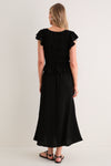 Black Flutter Sleeve Midi Dress