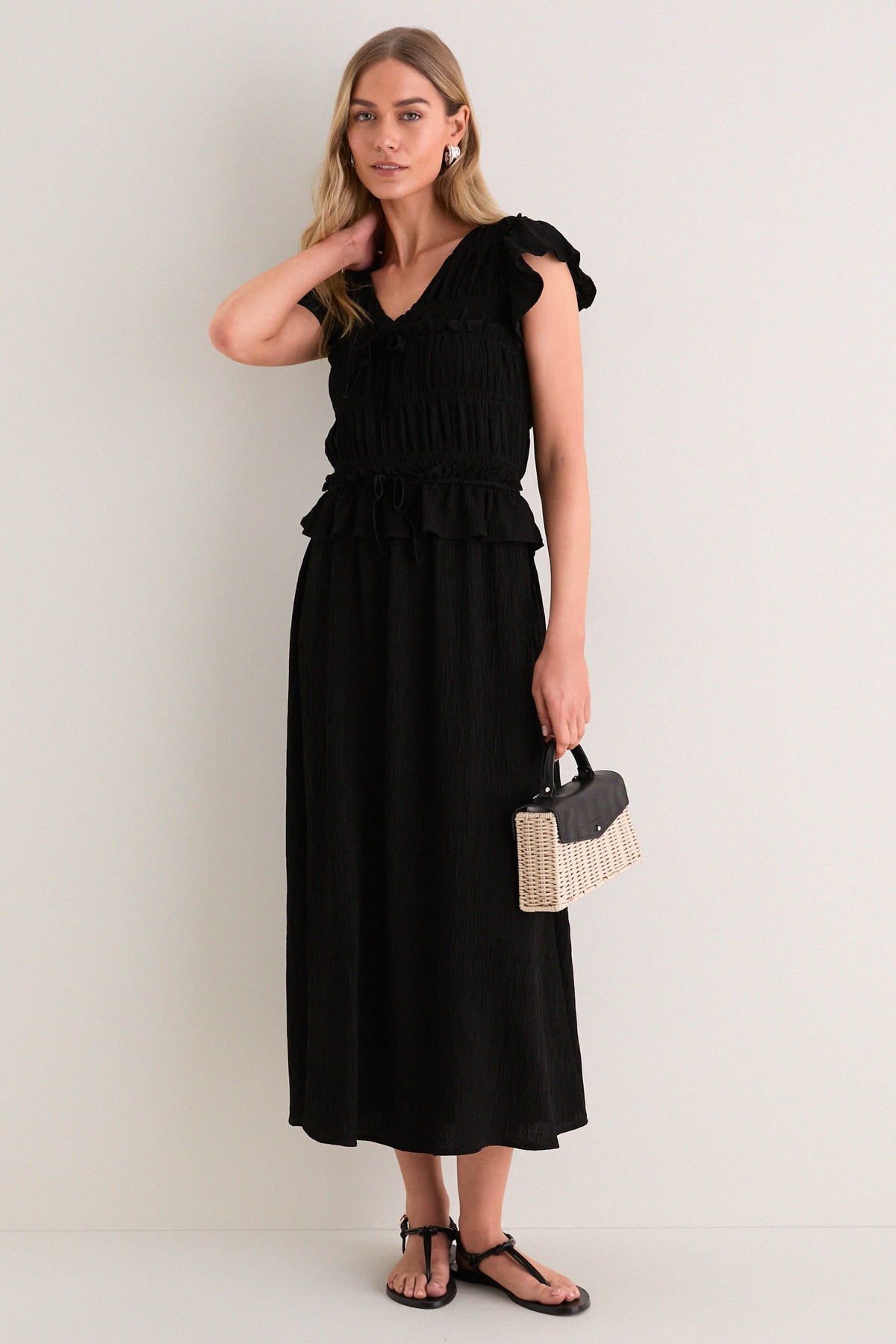 Black Flutter Sleeve Midi Dress | Moon River Black Flutter Sleeve Midi Dress | Moon River