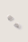 Silver Wavy Ridge Ripple Oversized Stud Earrings
