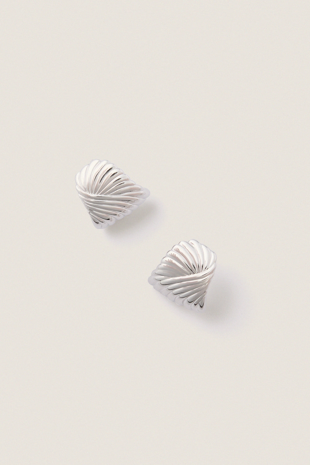 Silver Wavy Ridge Ripple Oversized Stud Earrings