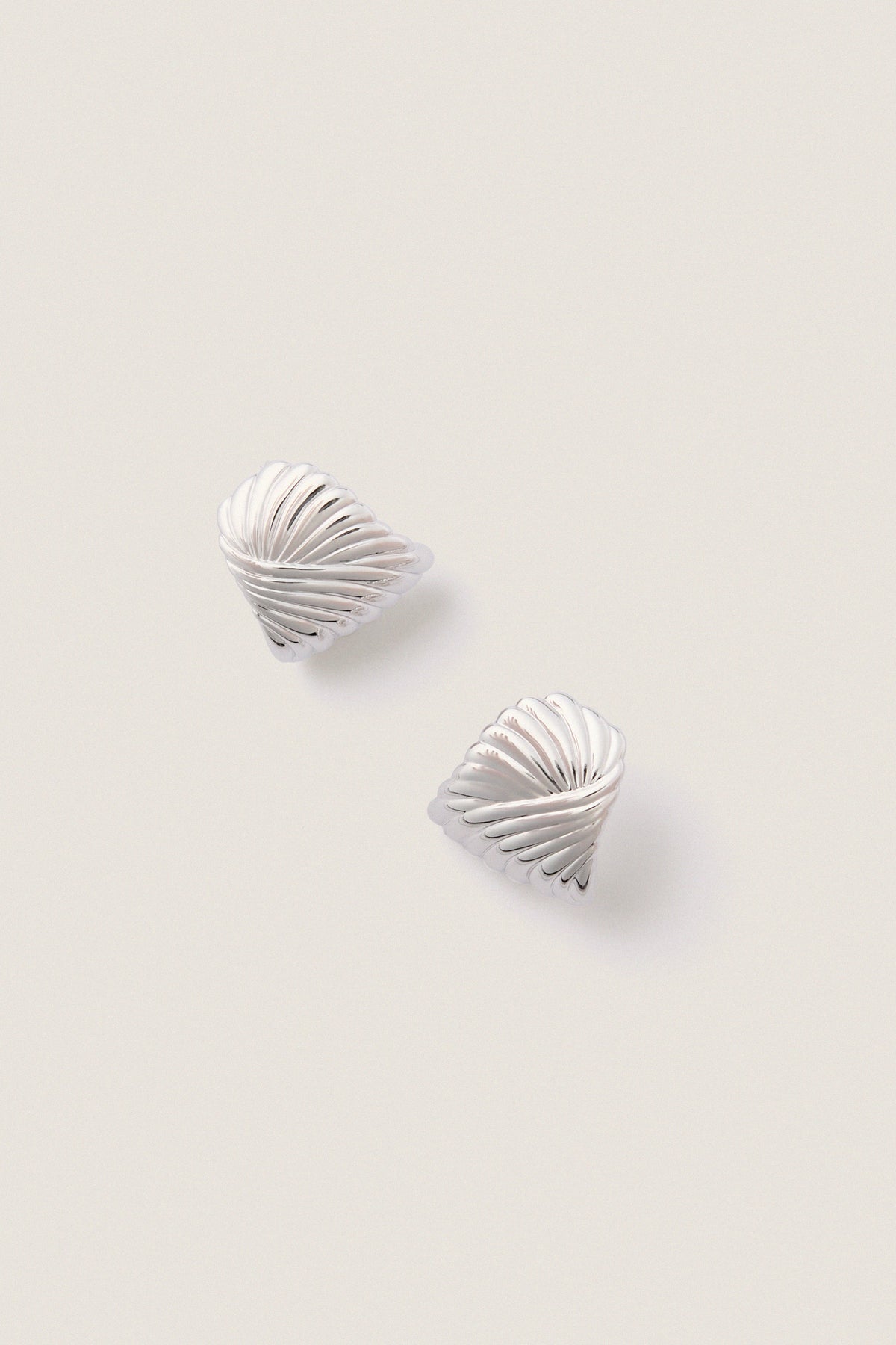 Silver Wavy Ridge Ripple Oversized Stud Earrings