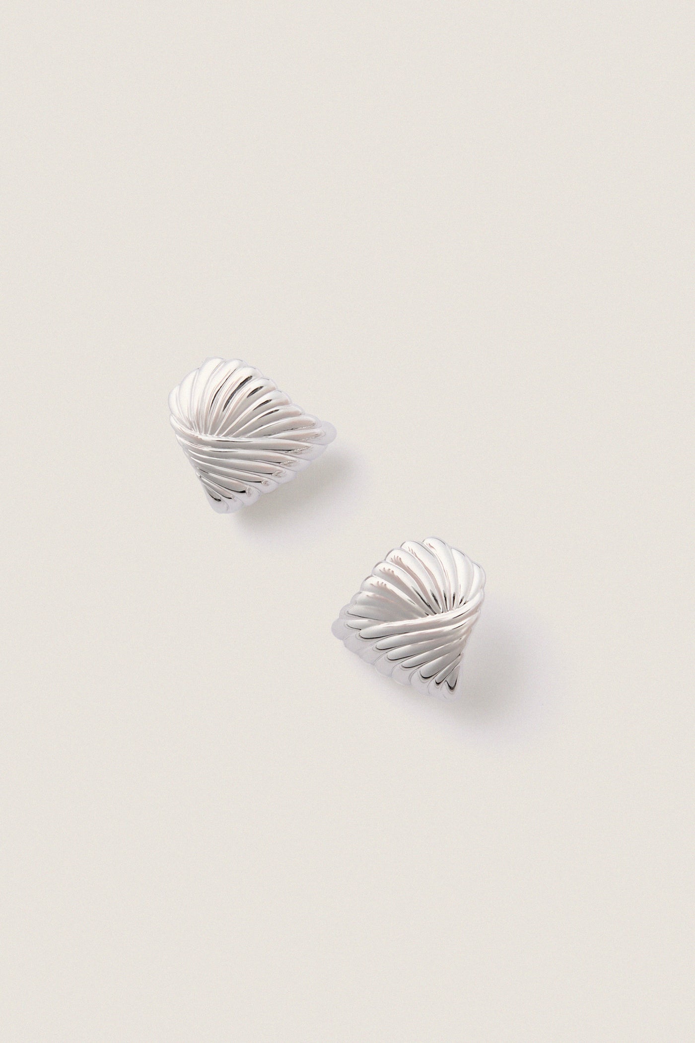 Silver Wavy Ridge Ripple Oversized Stud Earrings