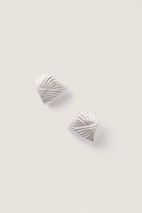 Silver Wavy Ridge Ripple Oversized Stud Earrings