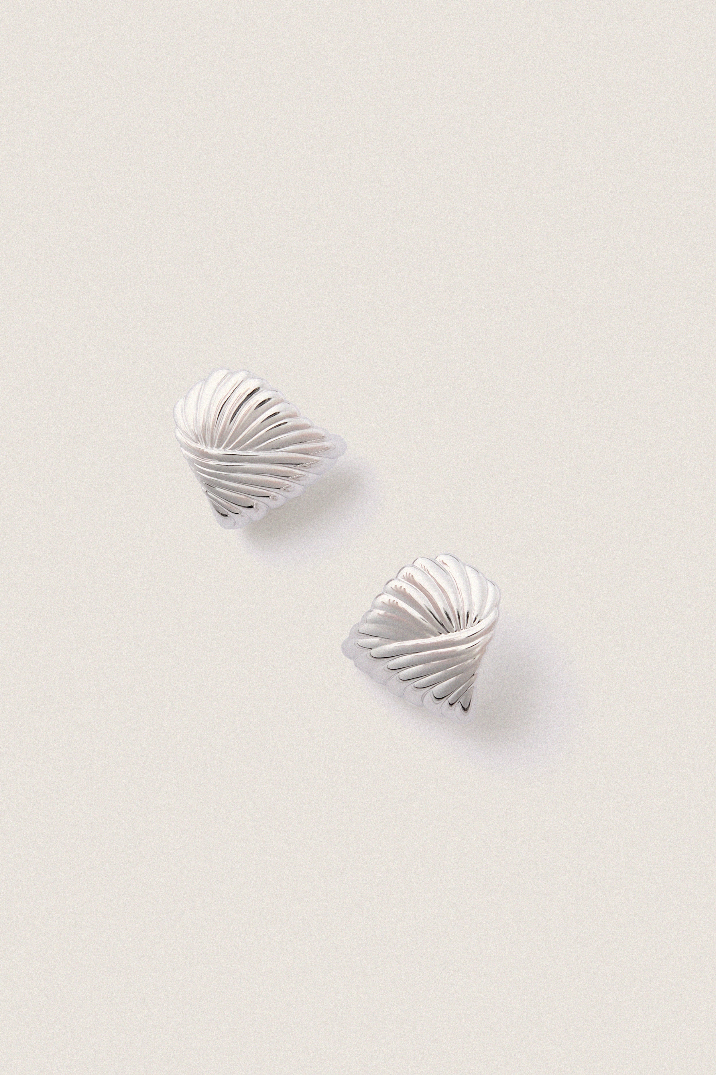 Silver Wavy Ridge Ripple Oversized Stud Earrings