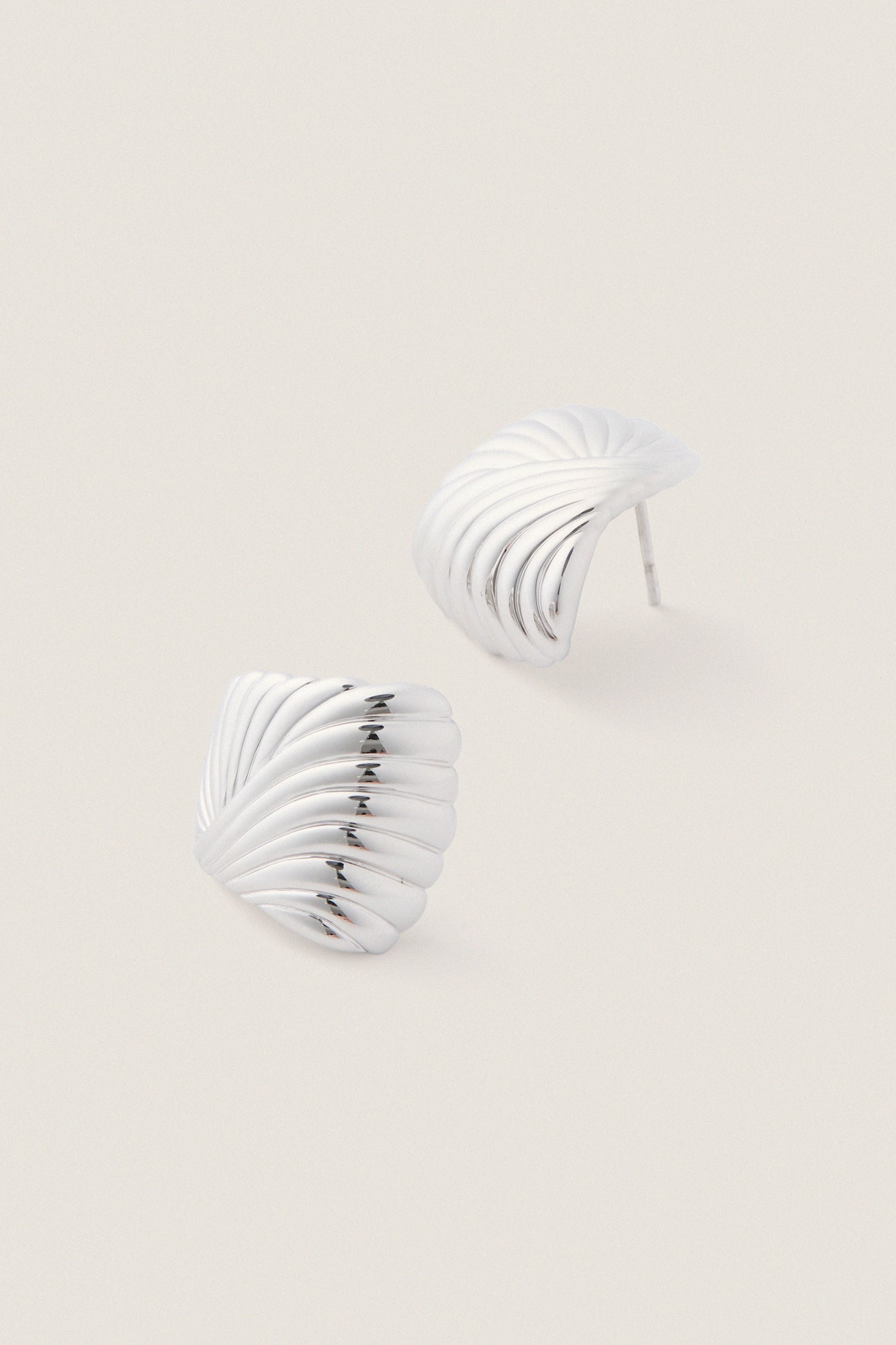 Silver Wavy Ridge Ripple Oversized Stud Earrings