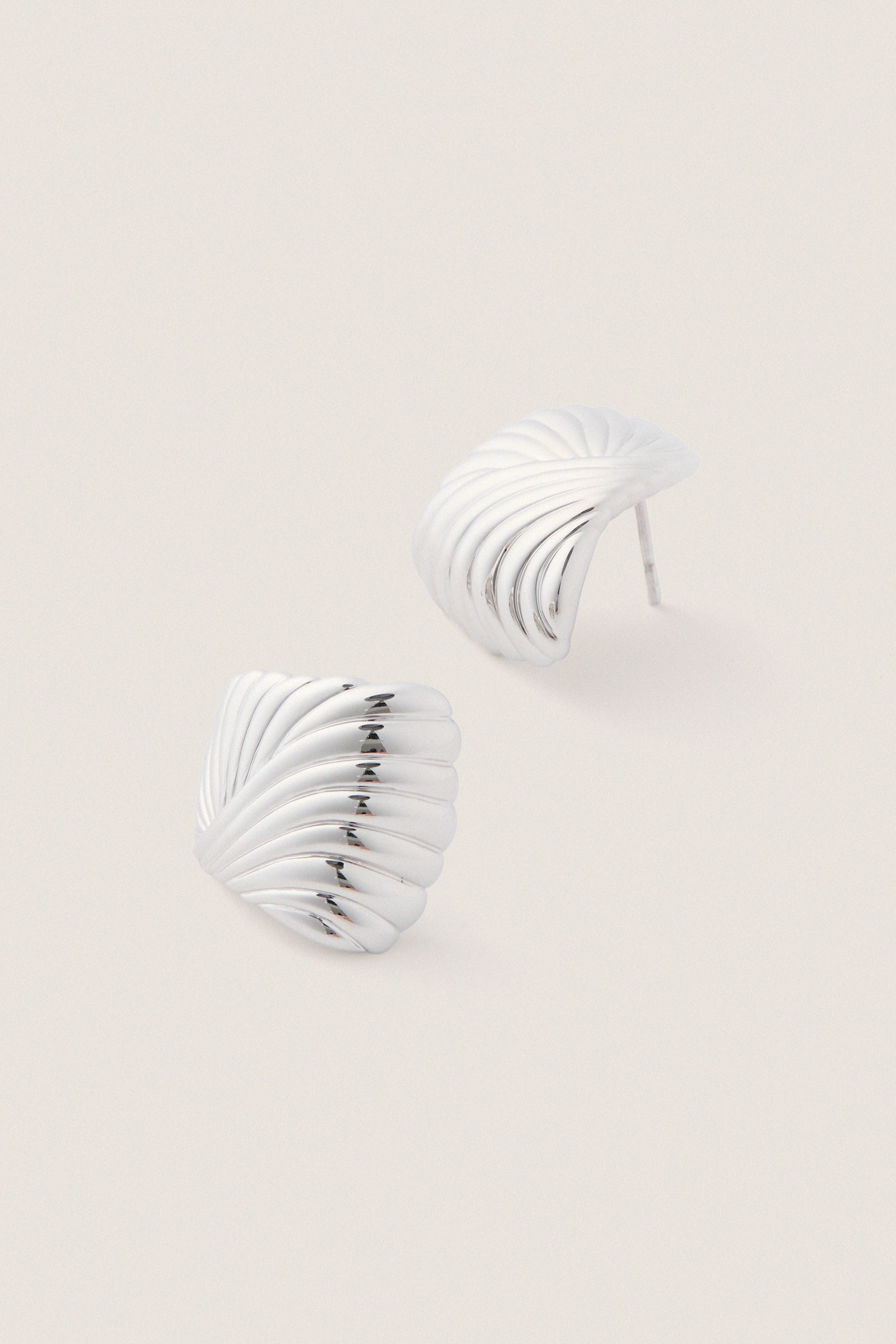 Silver Wavy Ridge Ripple Oversized Stud Earrings