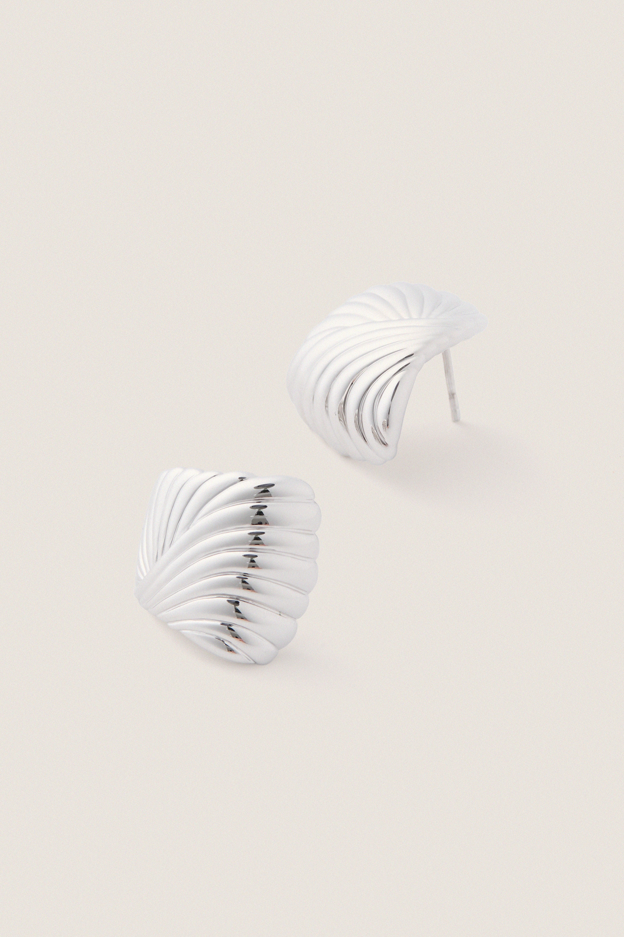 Silver Wavy Ridge Ripple Oversized Stud Earrings