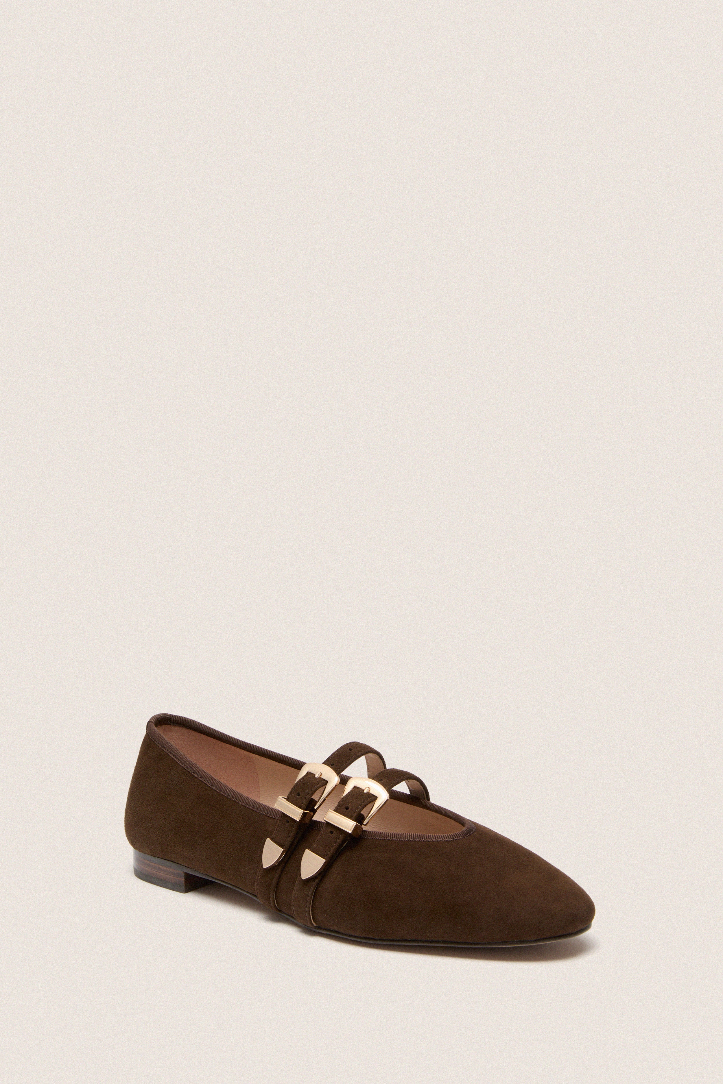 Chocolate Suede Buckle Nina Flats | Tuckernuck Shoes