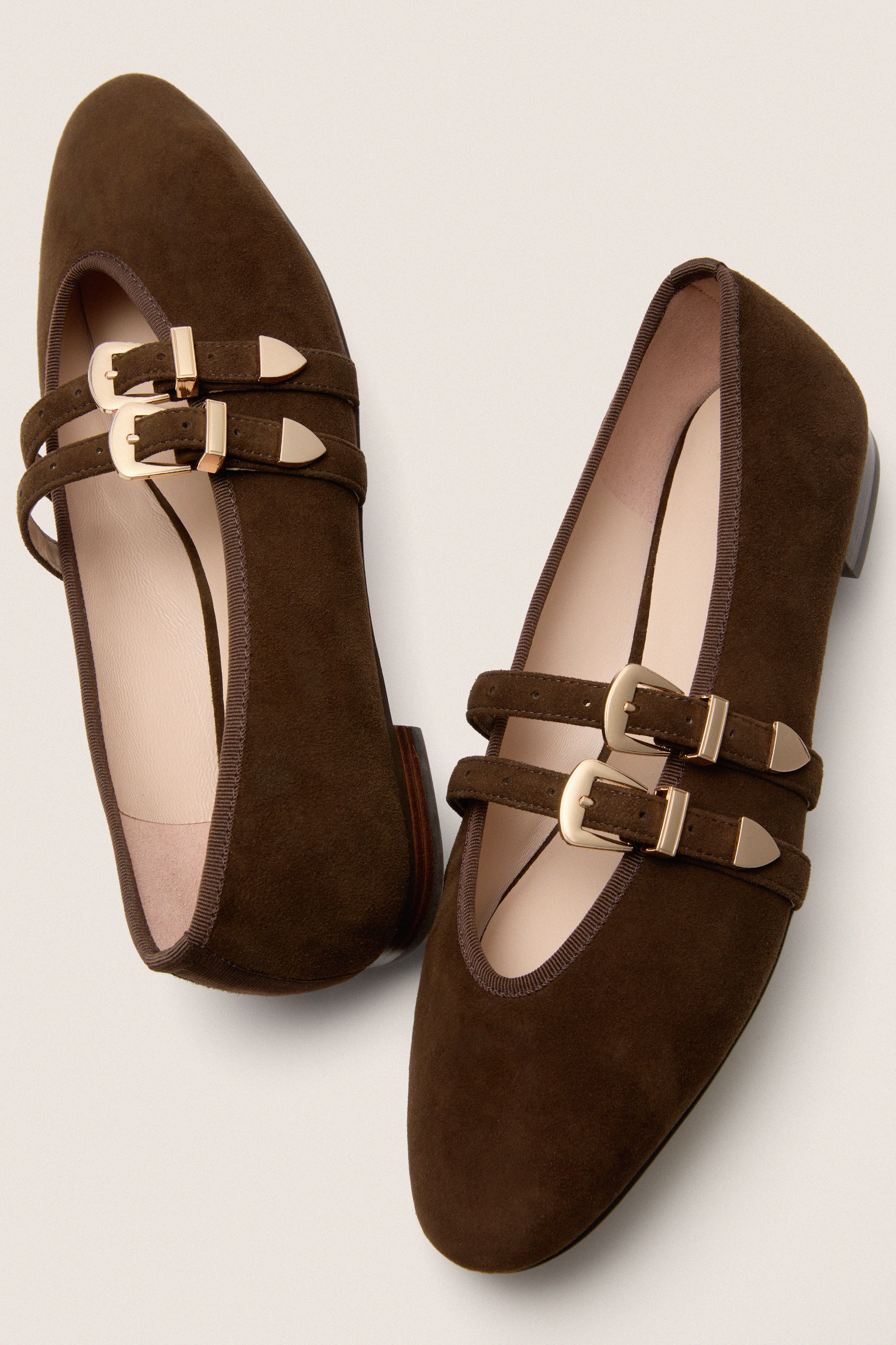 Chocolate Suede Buckle Nina Flats