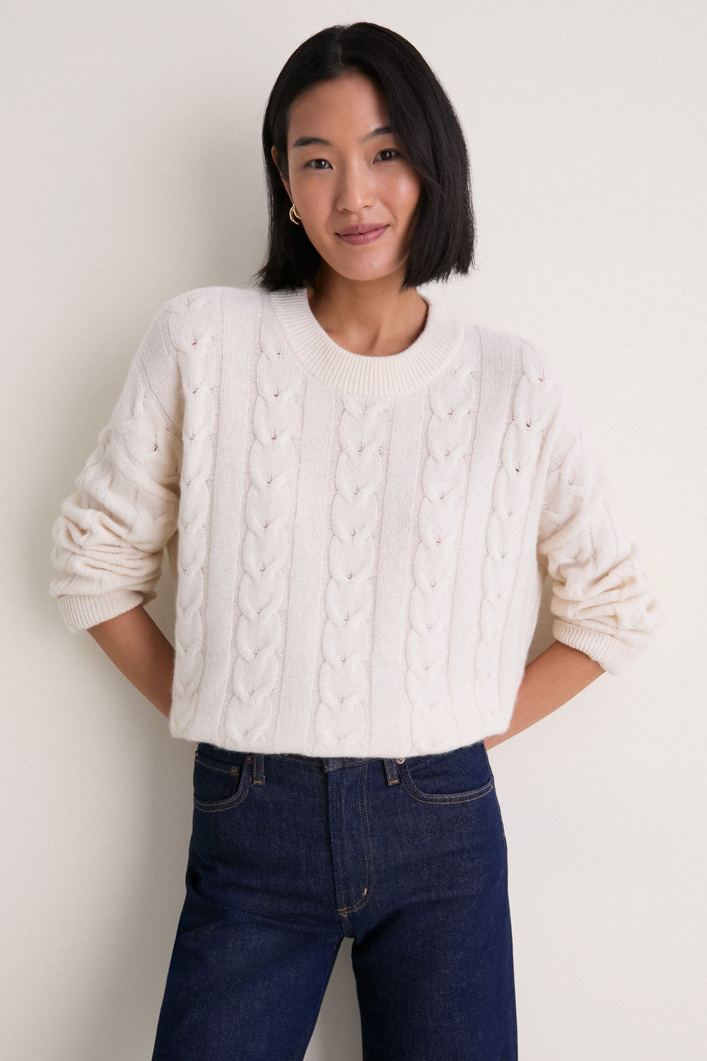 Ivory Cashmere Cable Knit Eloise Sweater