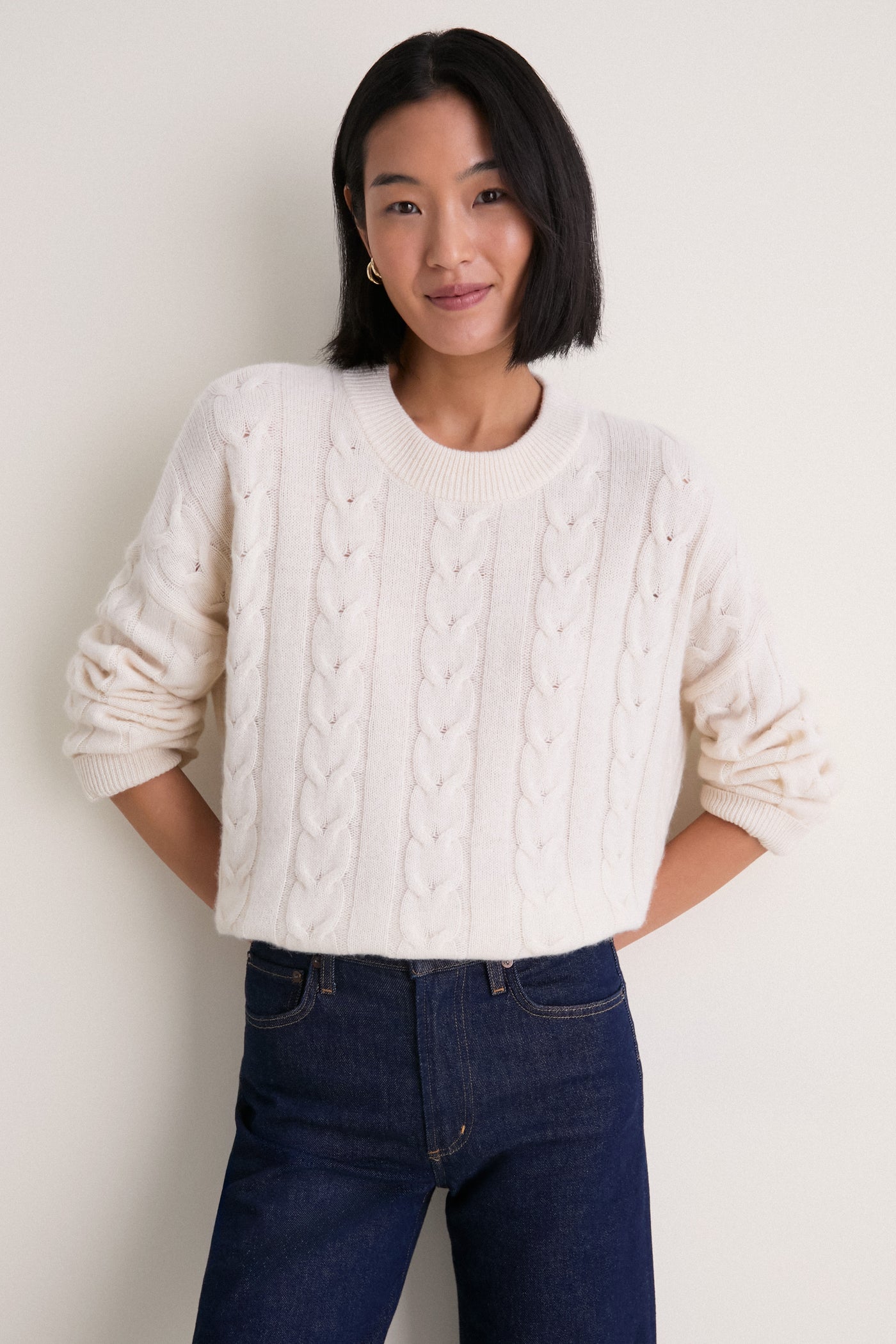Ivory Cashmere Cable Knit Eloise Sweater