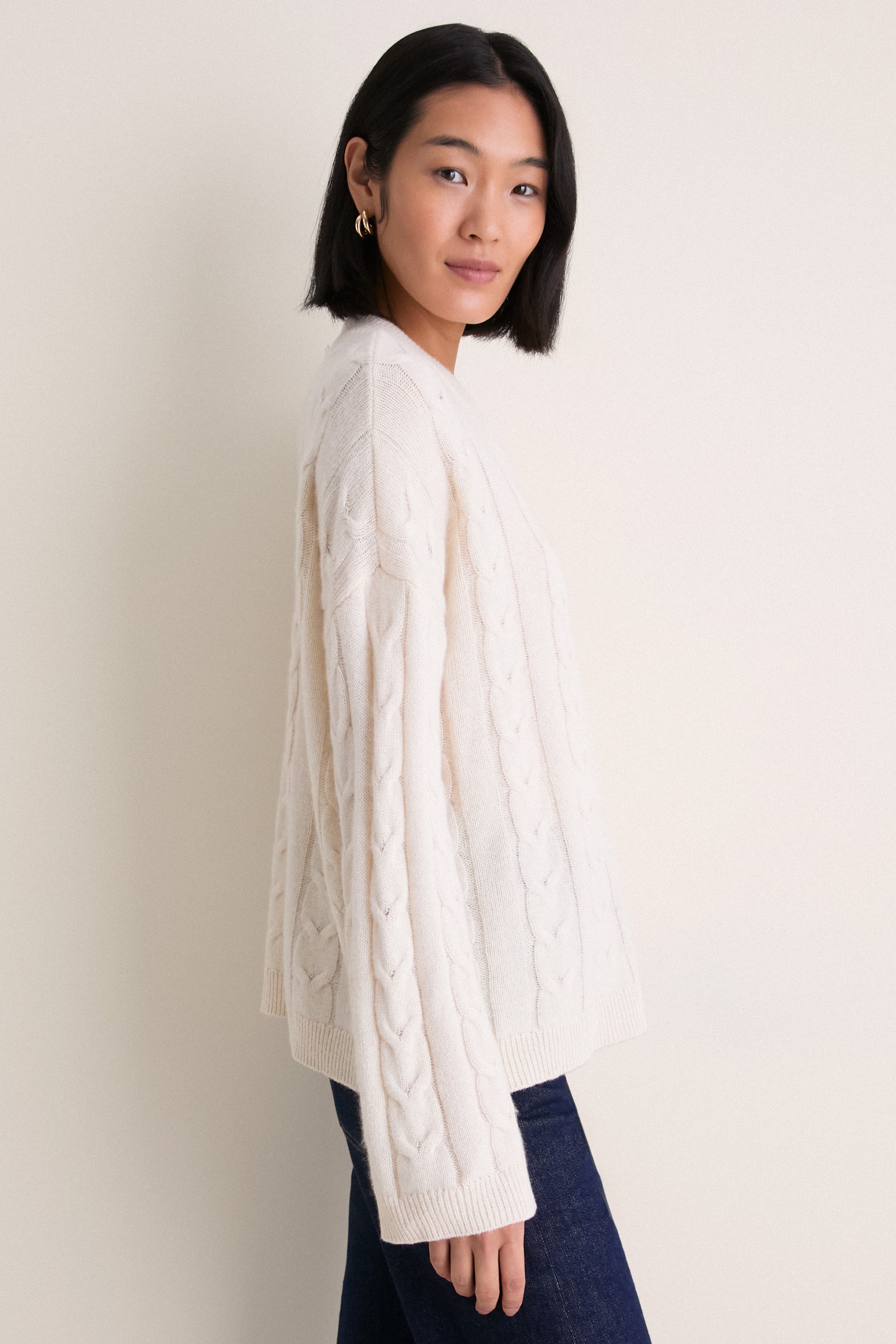 Ivory Cashmere Cable Knit Eloise Sweater