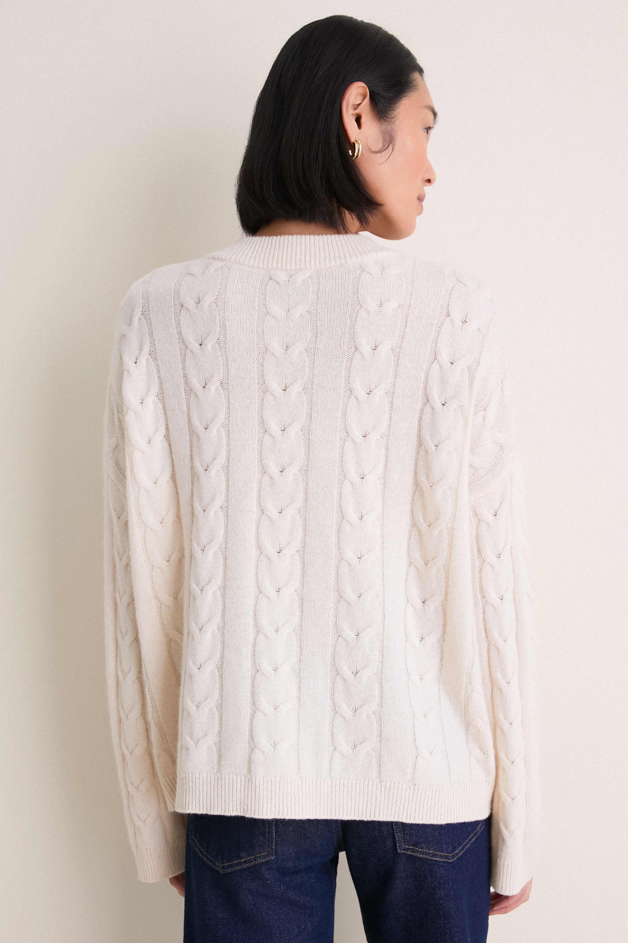 Ivory Cashmere Cable Knit Eloise Sweater