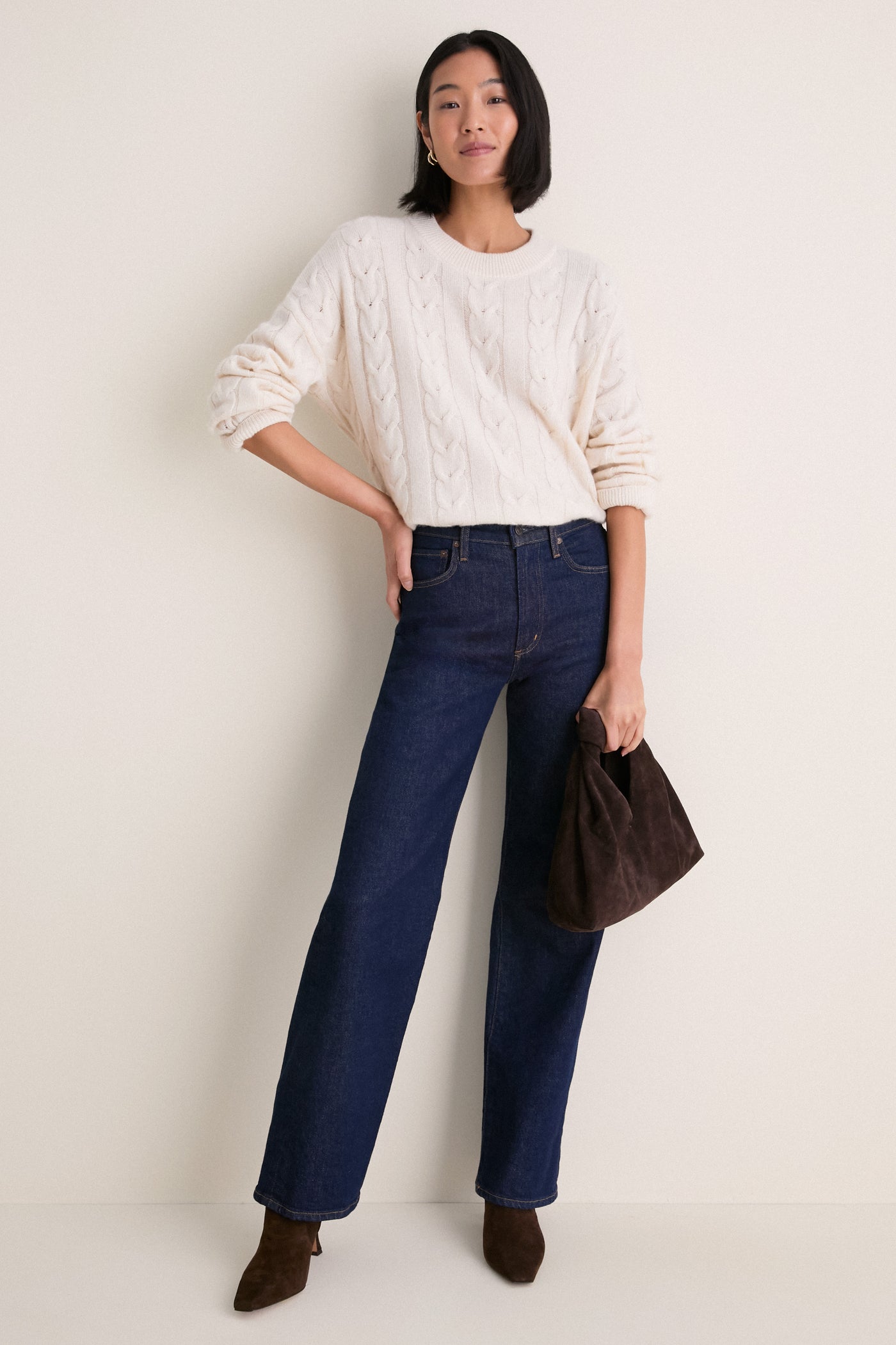 Ivory Cashmere Cable Knit Eloise Sweater