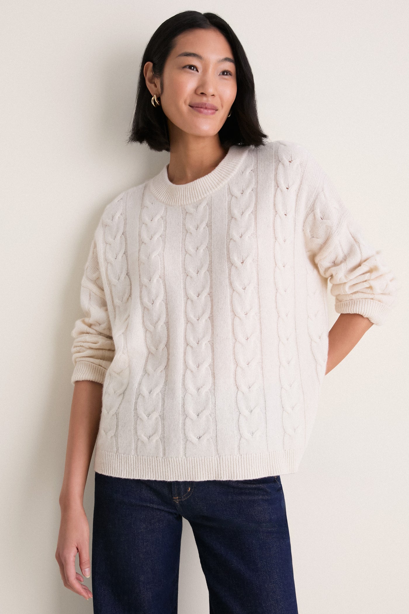 Ivory Cashmere Cable Knit Eloise Sweater