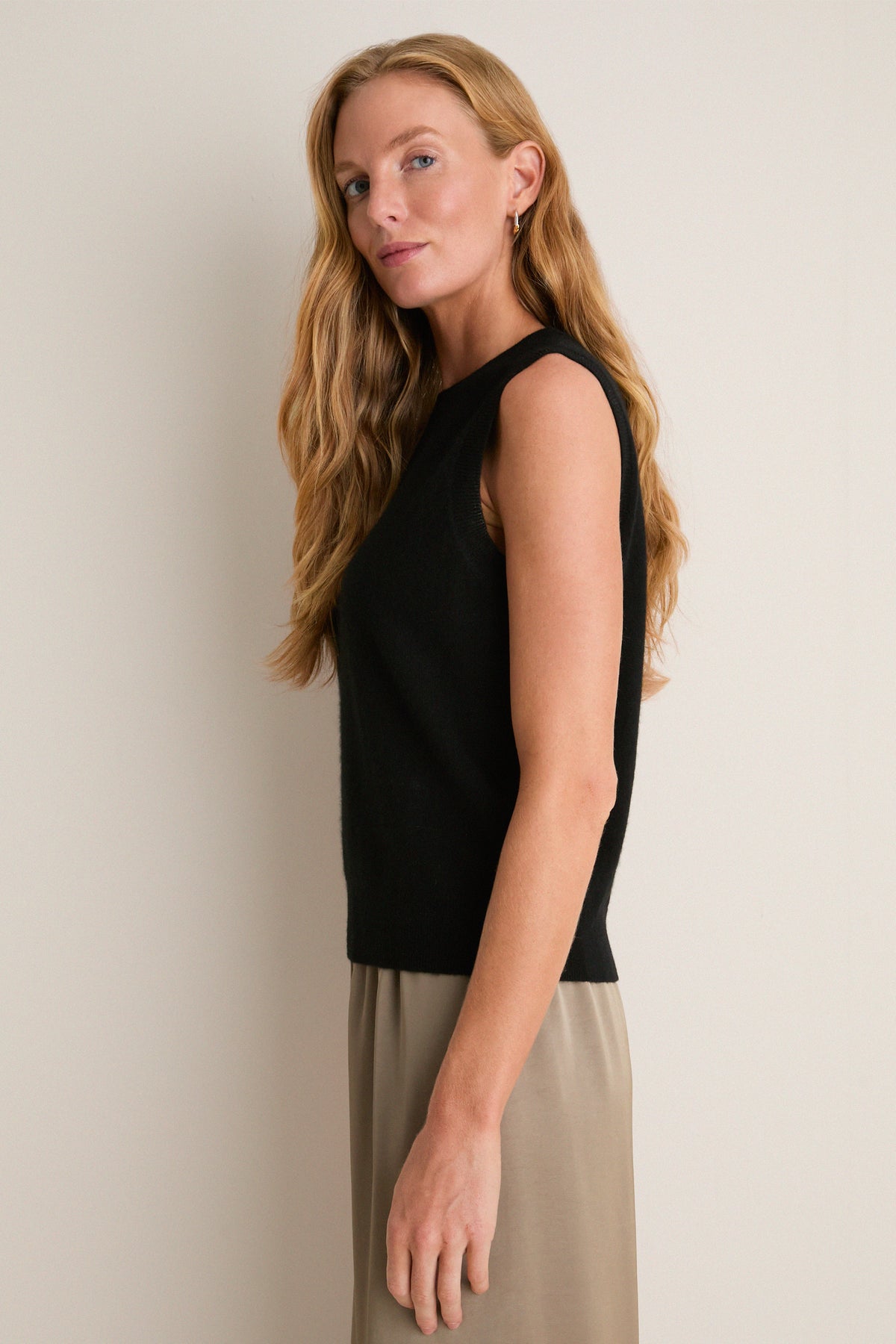 Black Cashmere Sleeveless Ava Shell