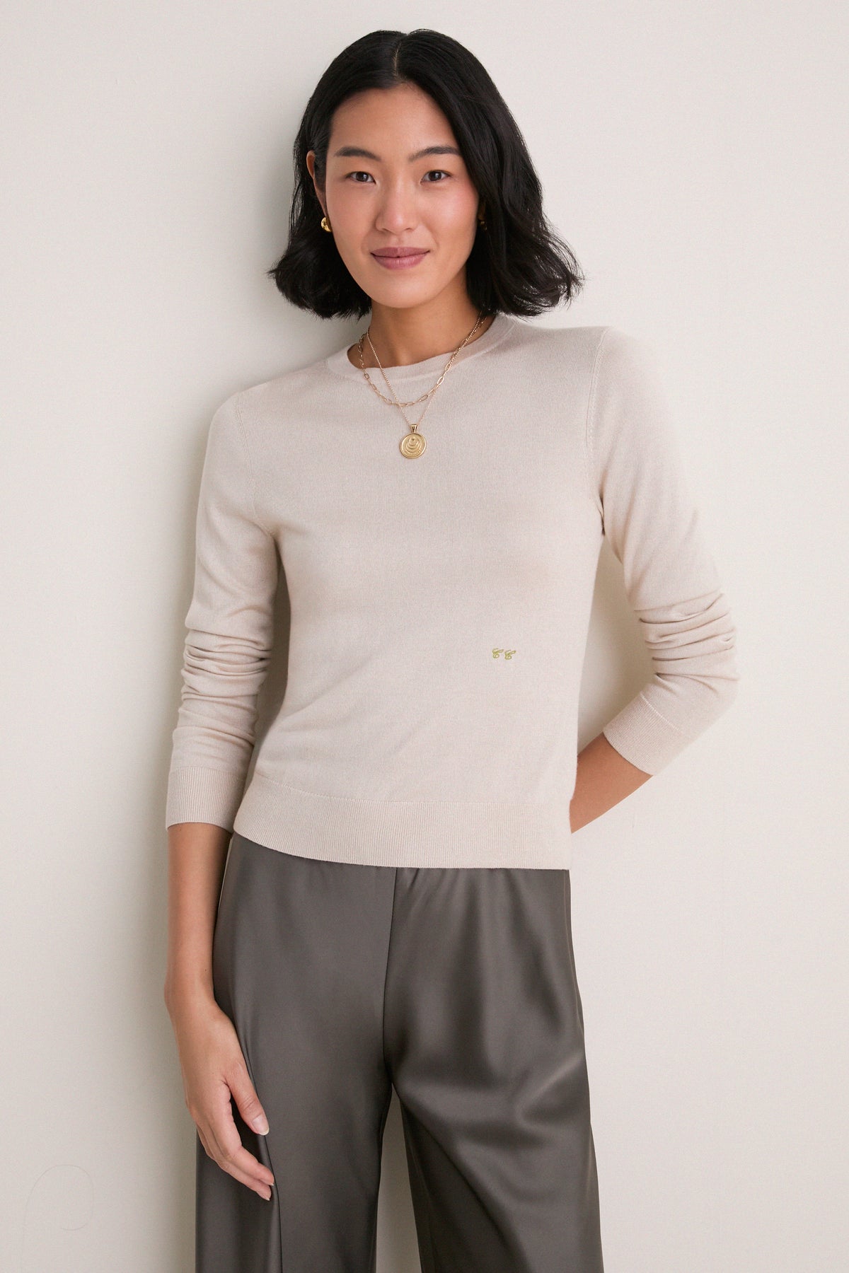 Sandstone Cashmere Silk Long Sleeve Katie Tee