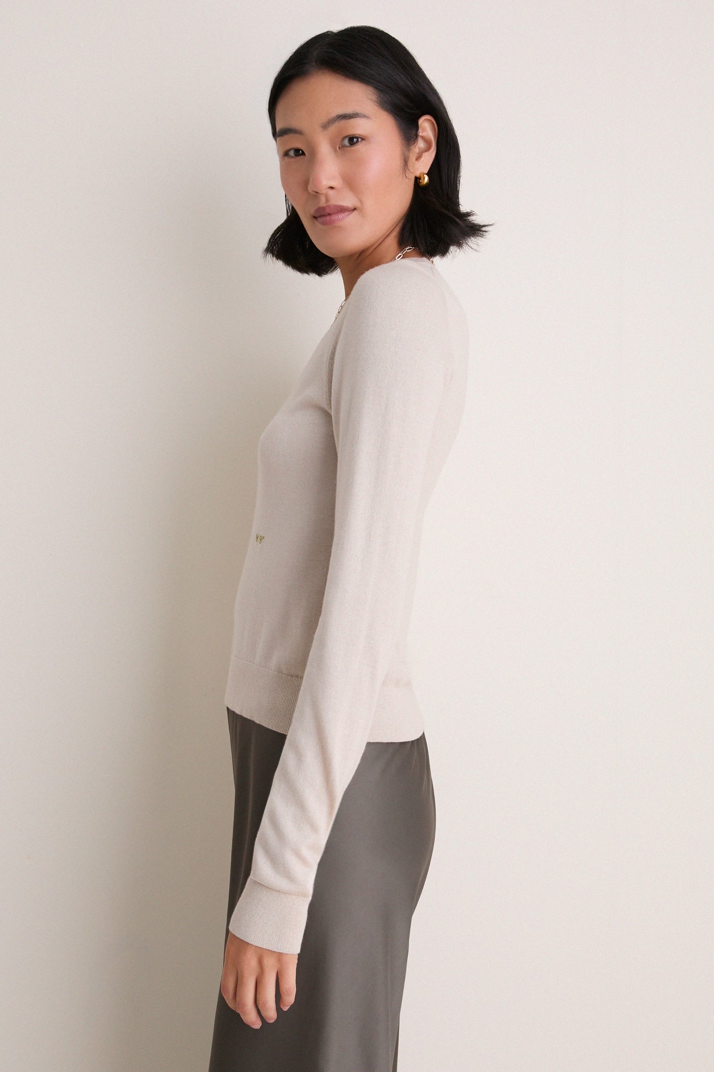 Sandstone Cashmere Silk Long Sleeve Katie Tee