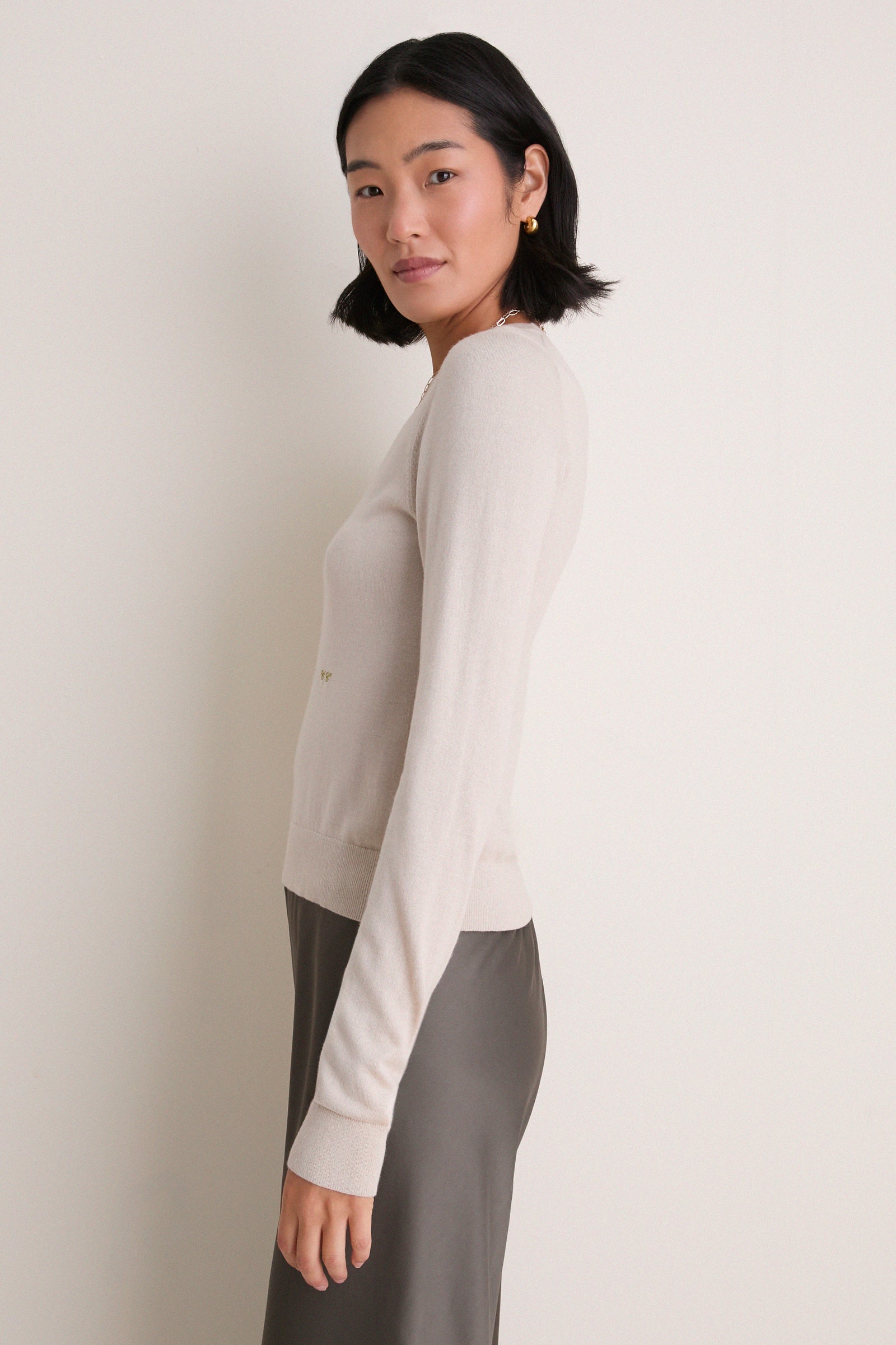 Sandstone Cashmere Silk Long Sleeve Katie Tee