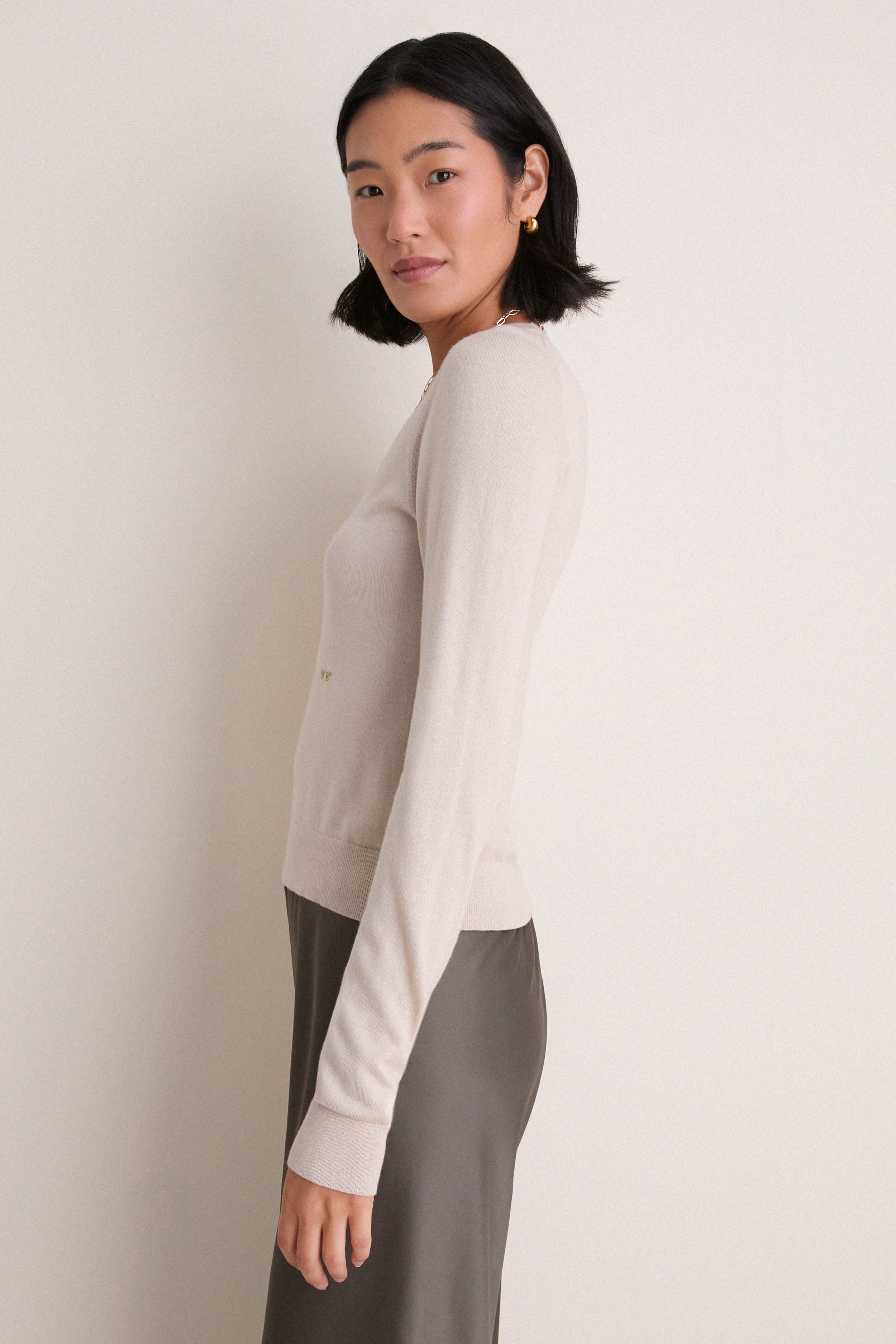 Sandstone Cashmere Silk Long Sleeve Katie Tee