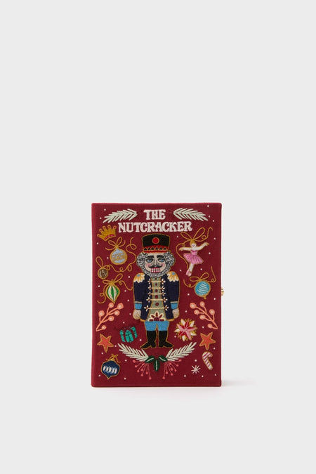 Bordeaux The Nutcracker Book Clutch: A classic, high-end pouch with festive embroidery, perfect for effortless style and fun occasions.