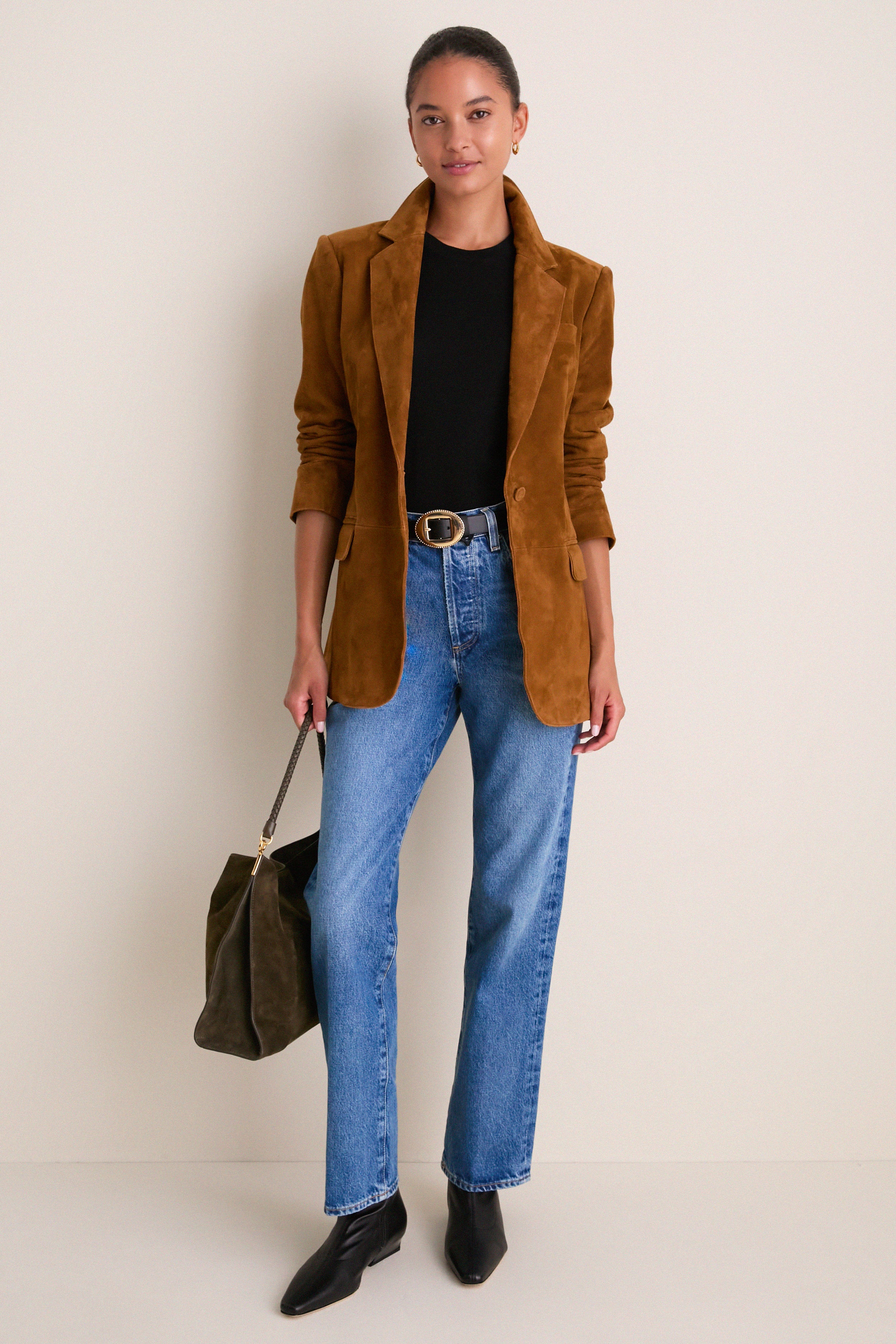 Toffee Suede Leo Boyfriend Blazer