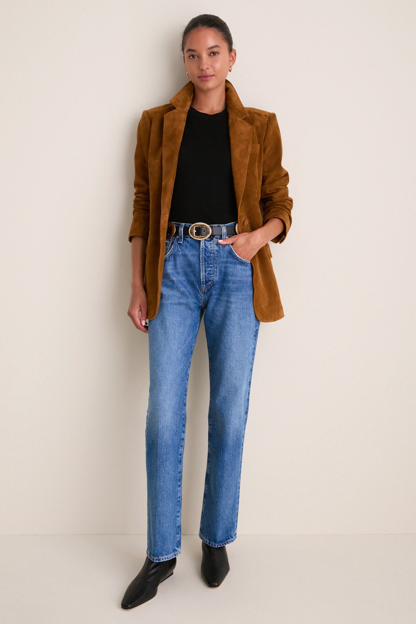 Toffee Suede Leo Boyfriend Blazer