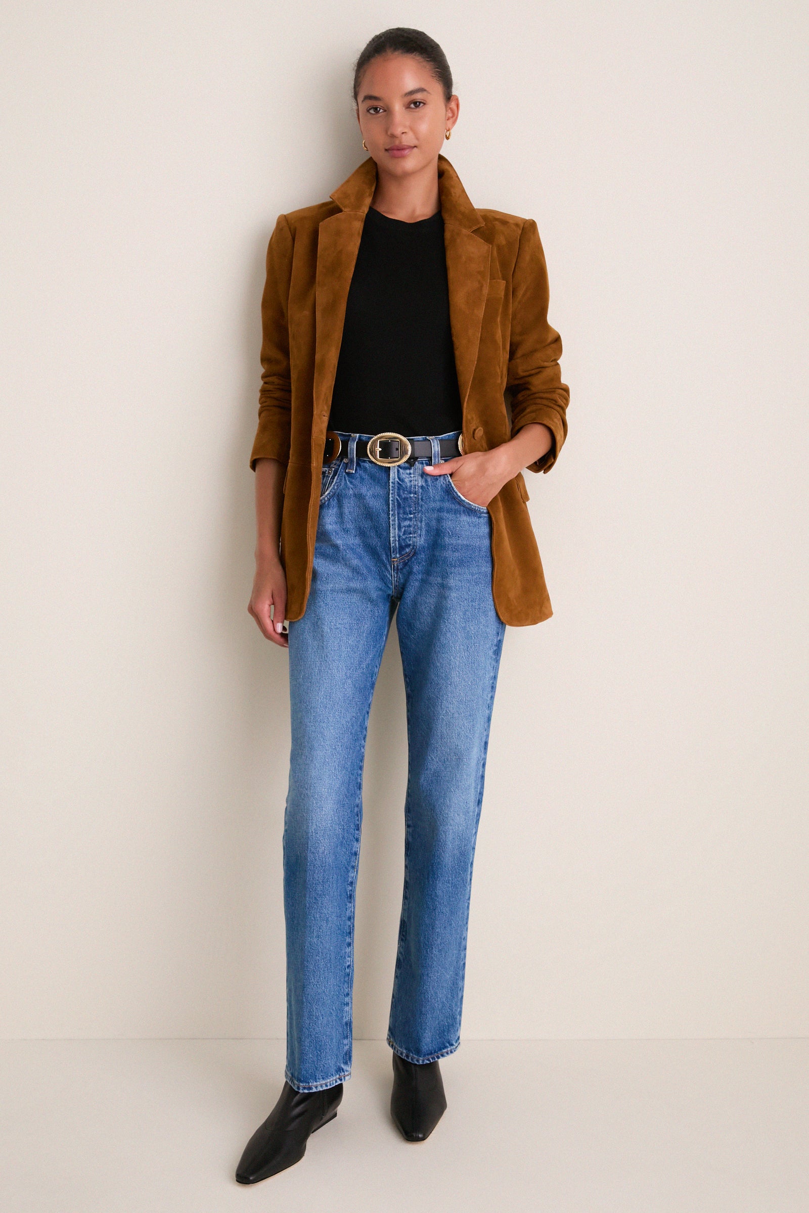 Toffee Suede Leo Boyfriend Blazer
