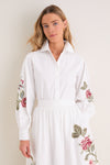 White Floral Embroidered Carolina Button Down