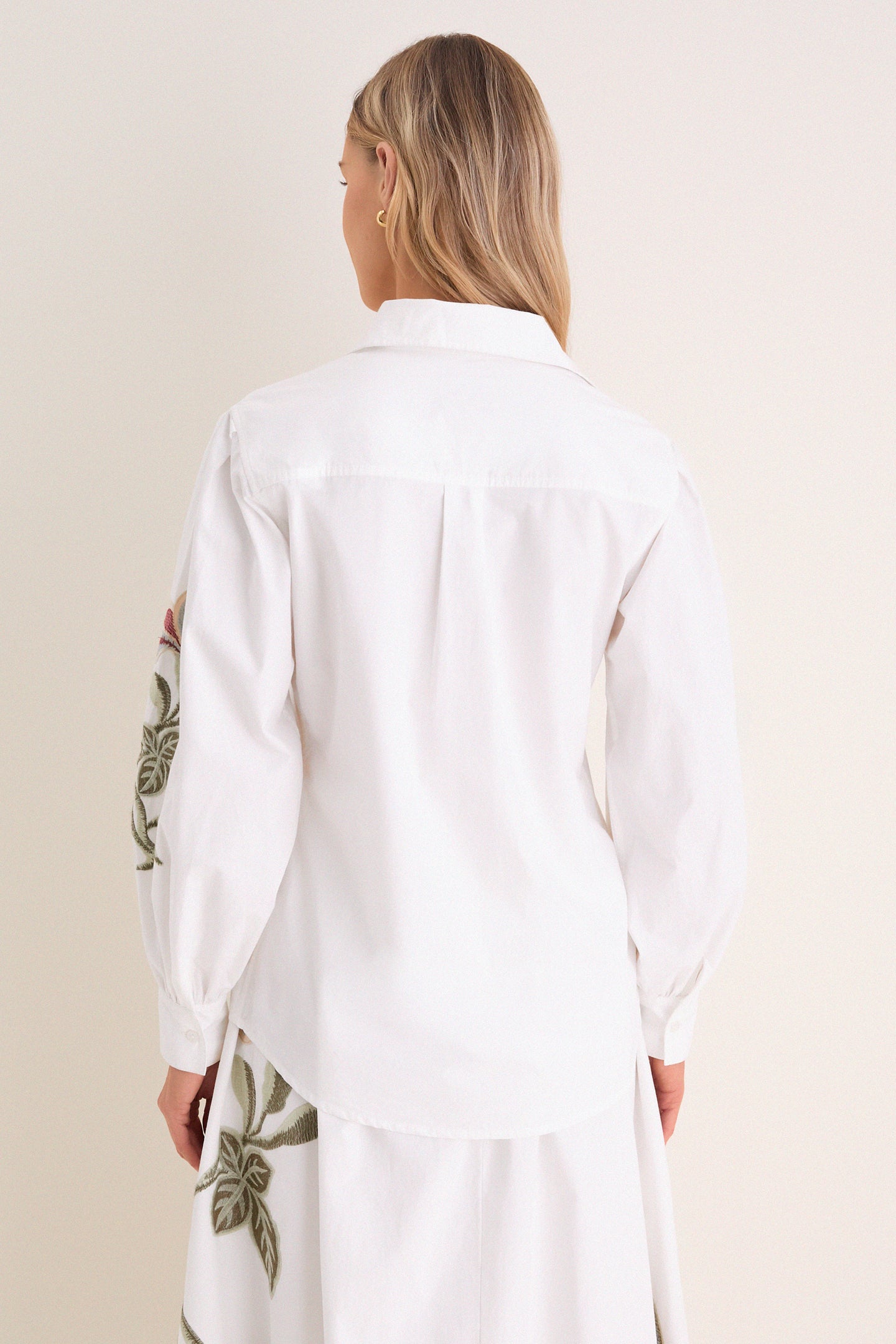 White Floral Embroidered Carolina Button Down