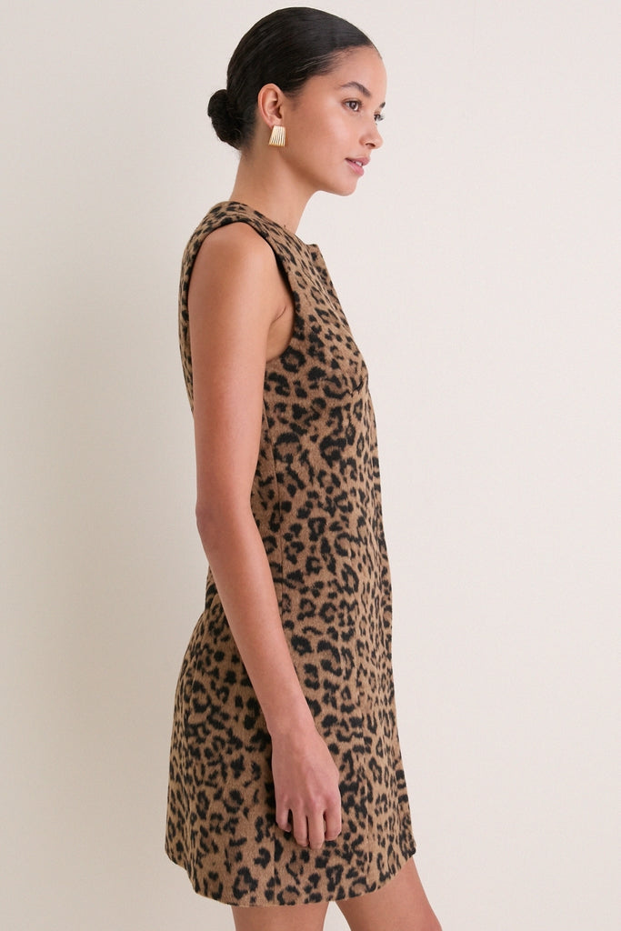Leopard Brushed Wool Sleeveless Rhoda Dress