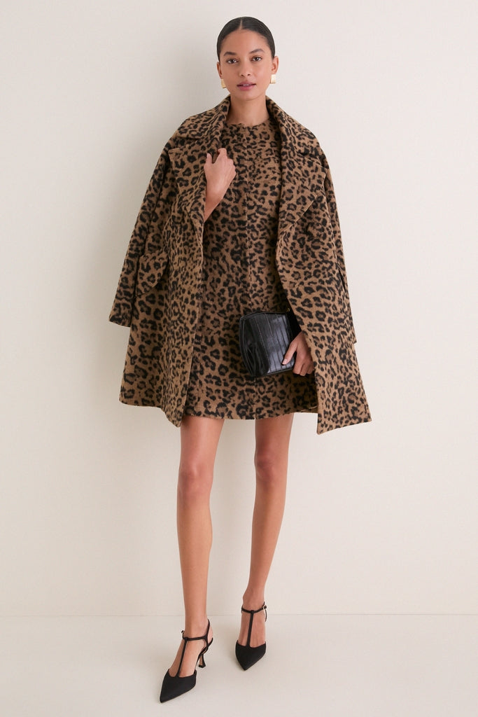 Leopard Brushed Wool Sleeveless Rhoda Dress