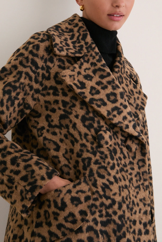 Leopard Brushed Wool Harley Peacoat