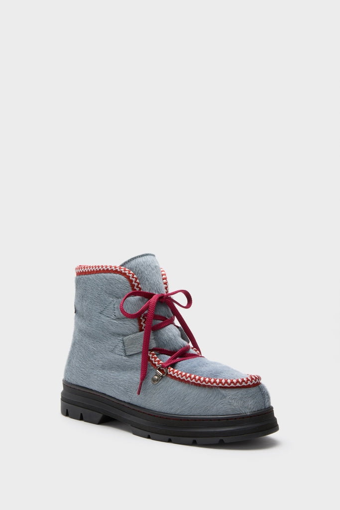 Mist Incredible Pony Shearling-Lined Boots featuring a classic, suede-like upper with braided trim, burgundy laces, and a chunky lug sole for an effortless, high-end, fun look.