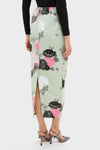 Effortlessly chic, the Sage Green Auscot Rose Damian Skirt features a classic pencil silhouette with bold floral print, perfect for a high-end, fun look.