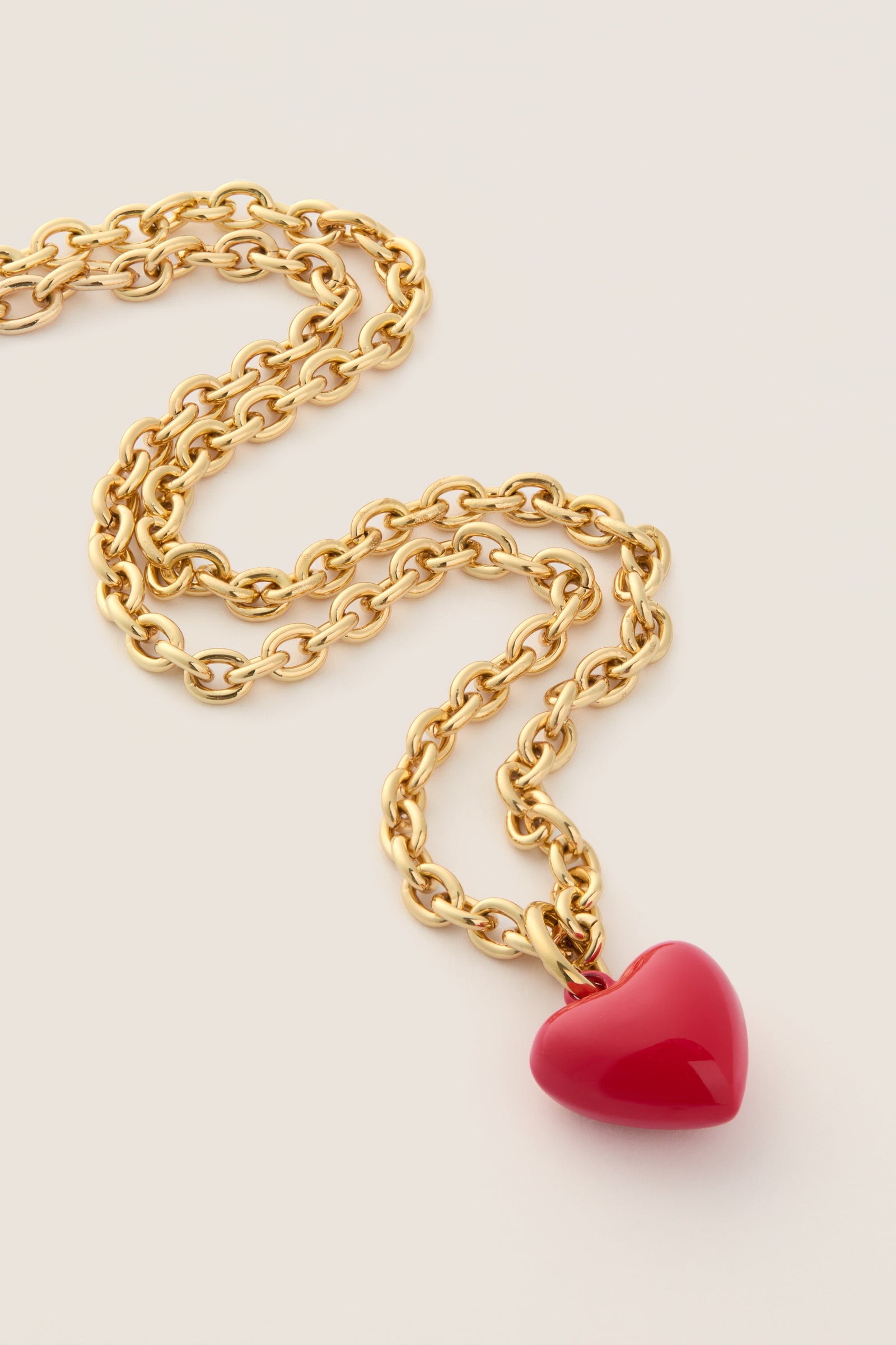 Gold and Cherry Red Mini Happy Heart Necklace