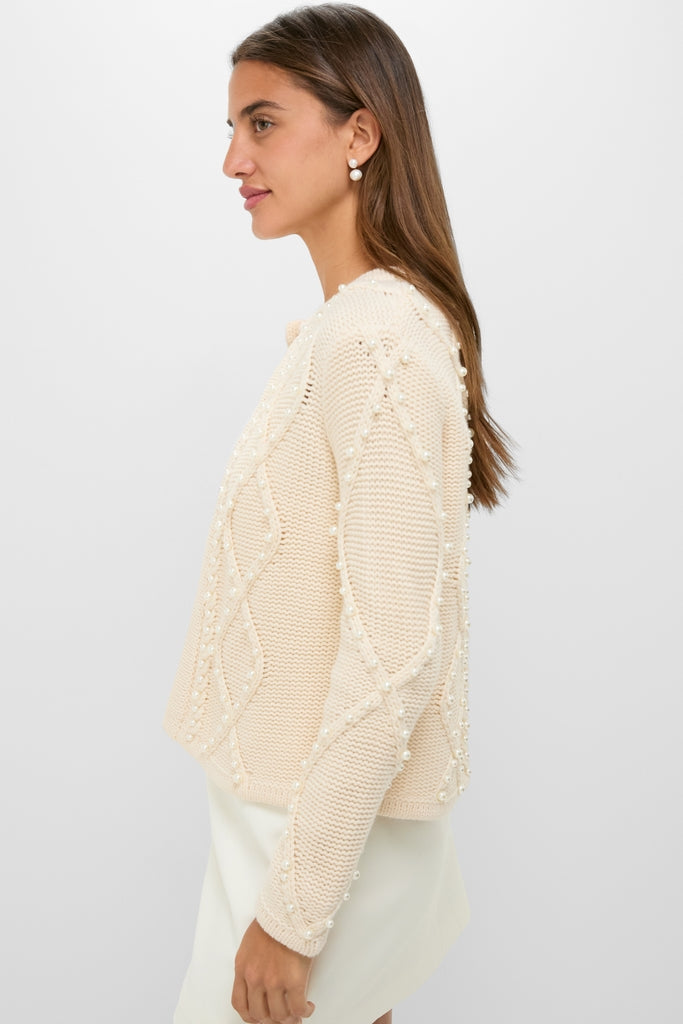 Cream Cable Knit Pearl Collins Cardigan