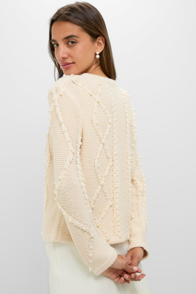 Cream Cable Knit Pearl Collins Cardigan