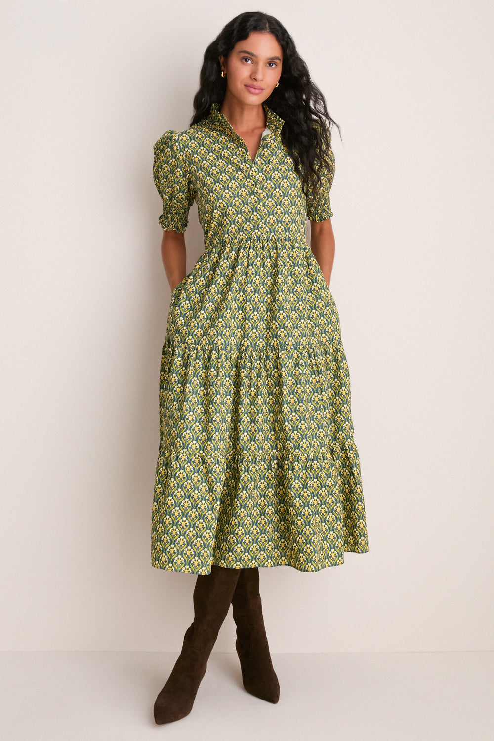 Forest Green Floral Bennett Midi Dress