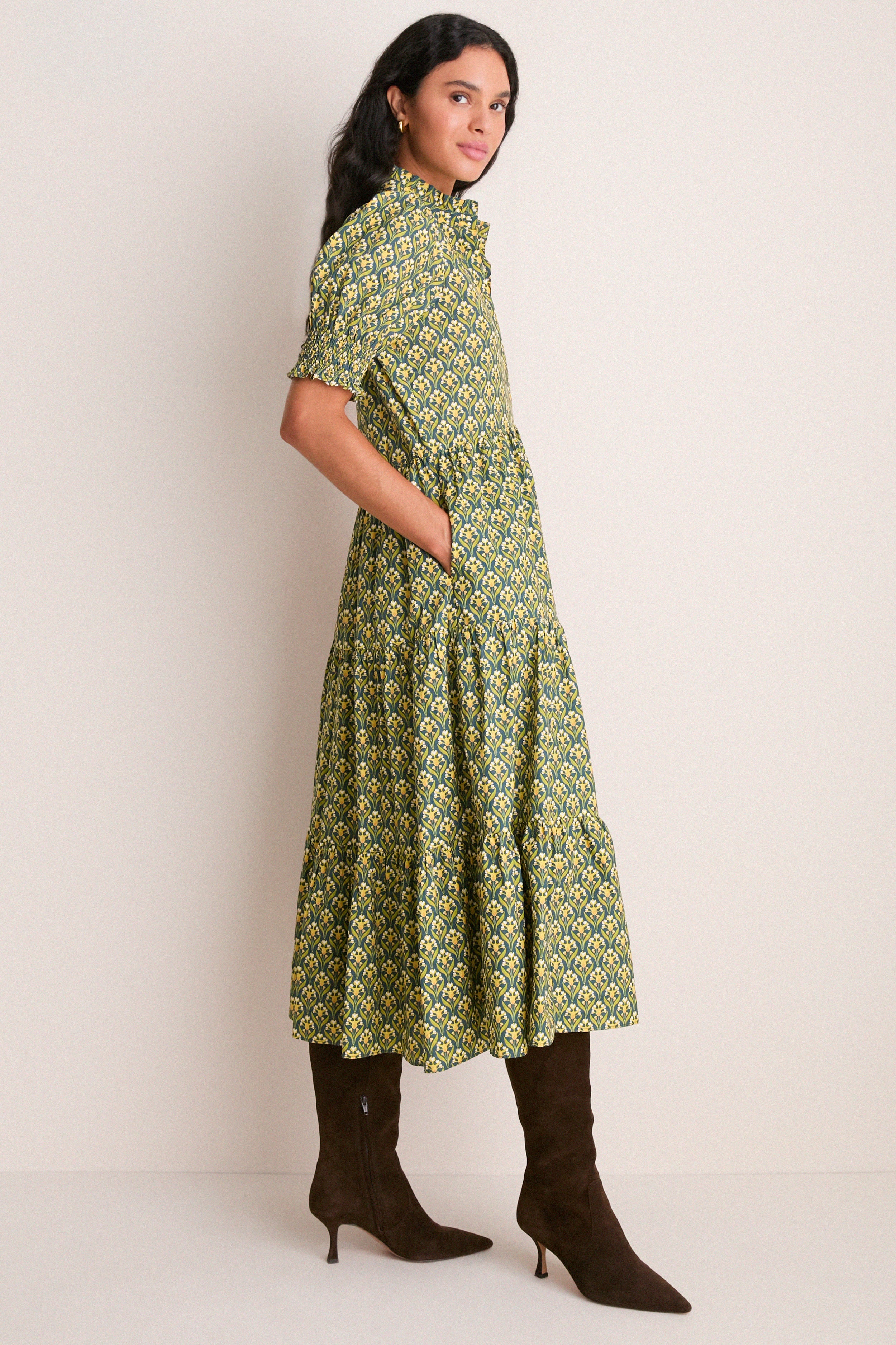 Forest Green Floral Bennett Midi Dress