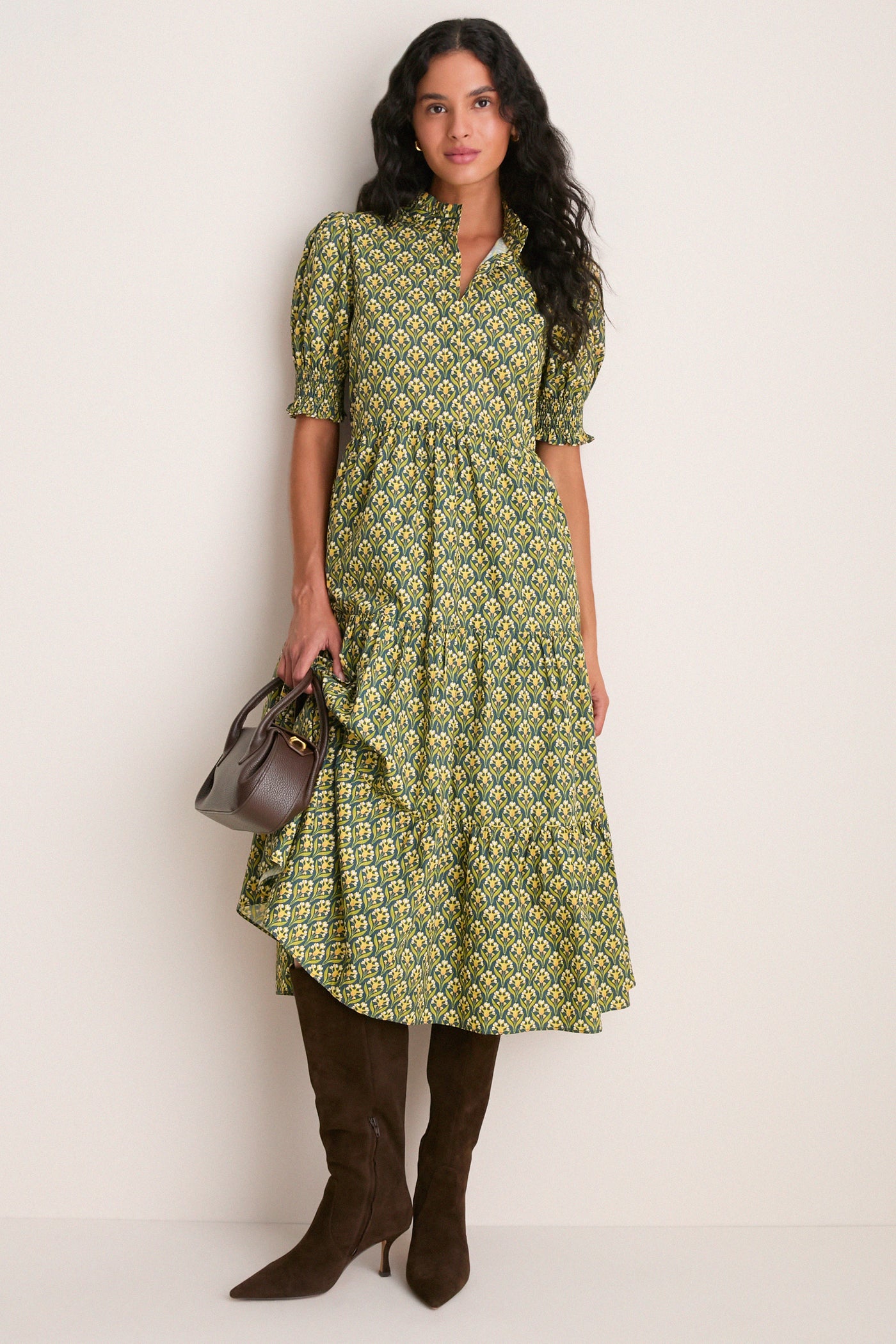 Hyacinth House Forest Green Floral Bennett Midi Dress Forest Green Floral / XXS