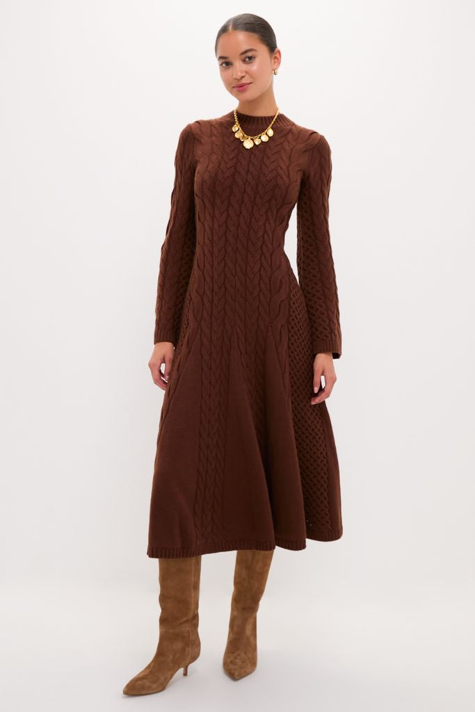ワンピース Isaline Long Knit Dress Red Cable Knit A-Line Knitted Dress