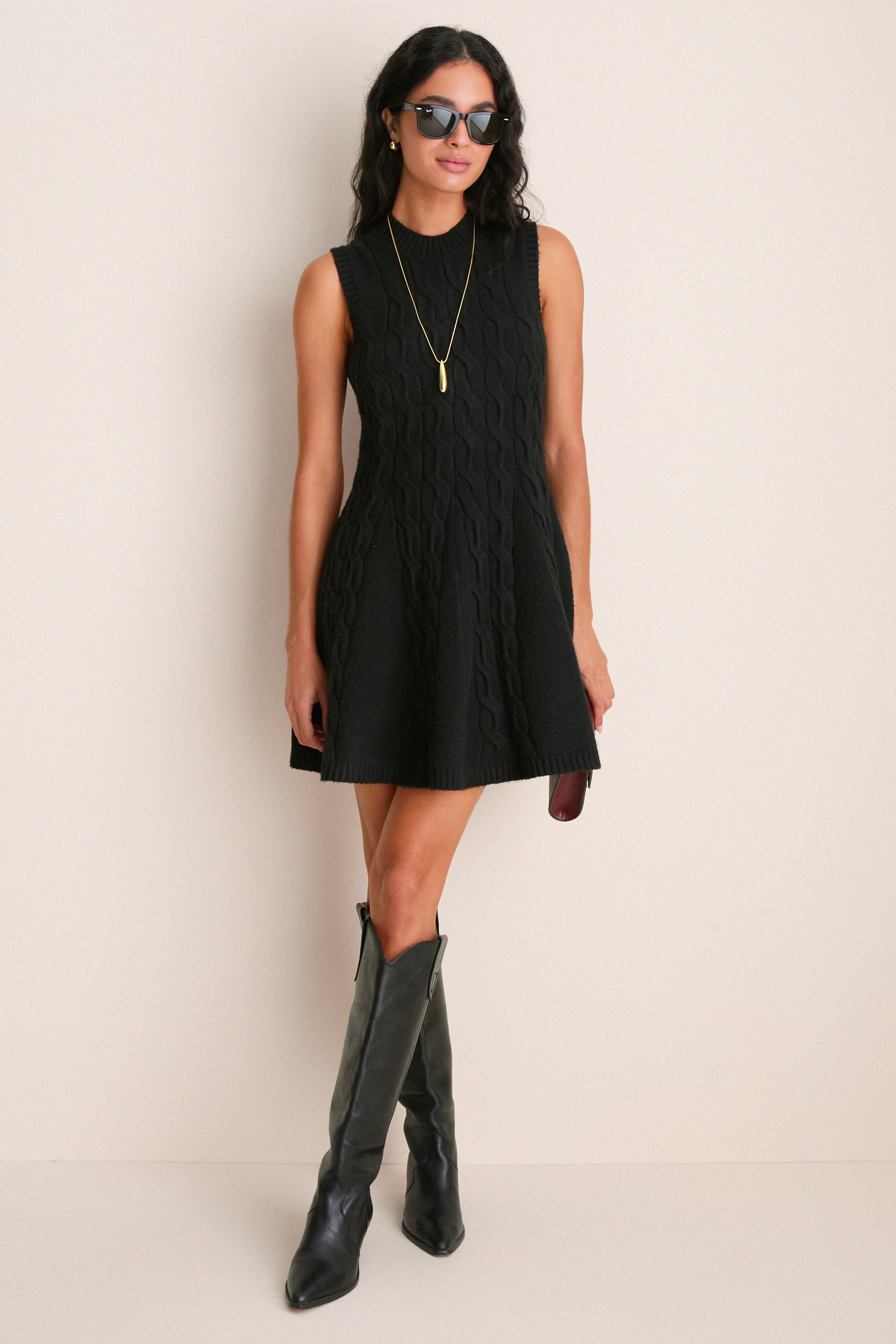 Black Cable Knit Mini Saxon Dress | Hyacinth House | Tuckernuck