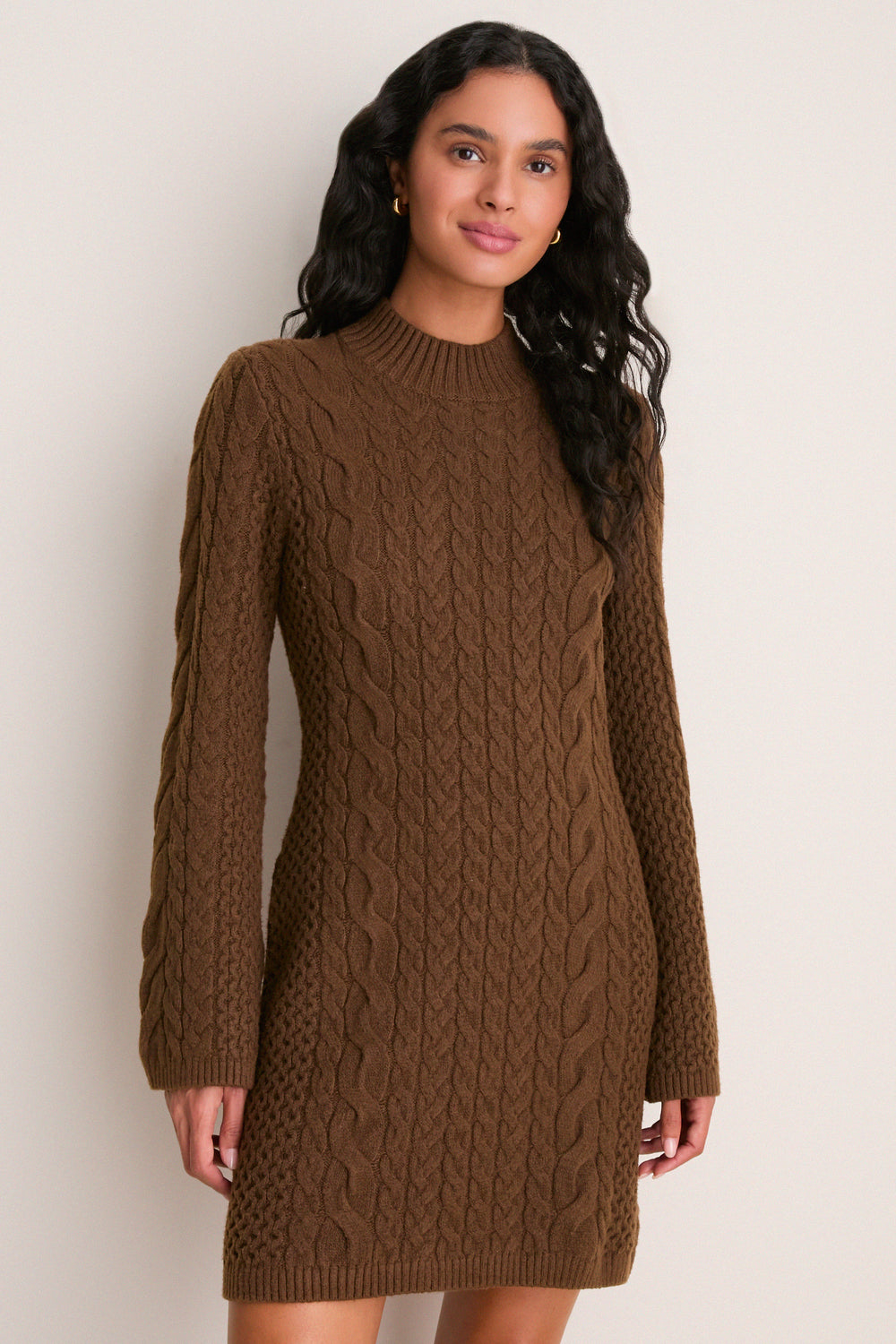 Coffee Cable Knit Lucia Mini Dress