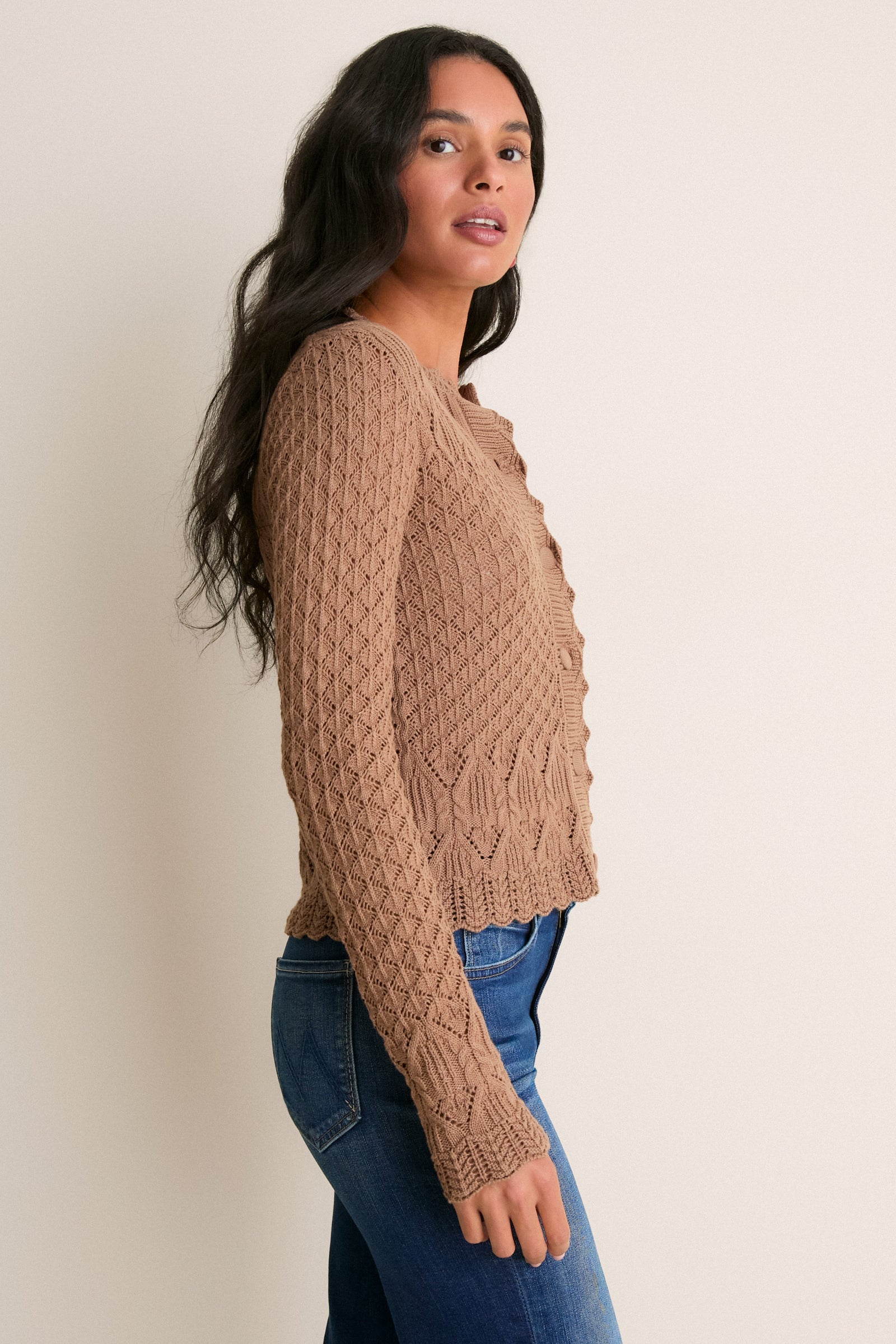 Mocha Pointelle Capucine Cardigan
