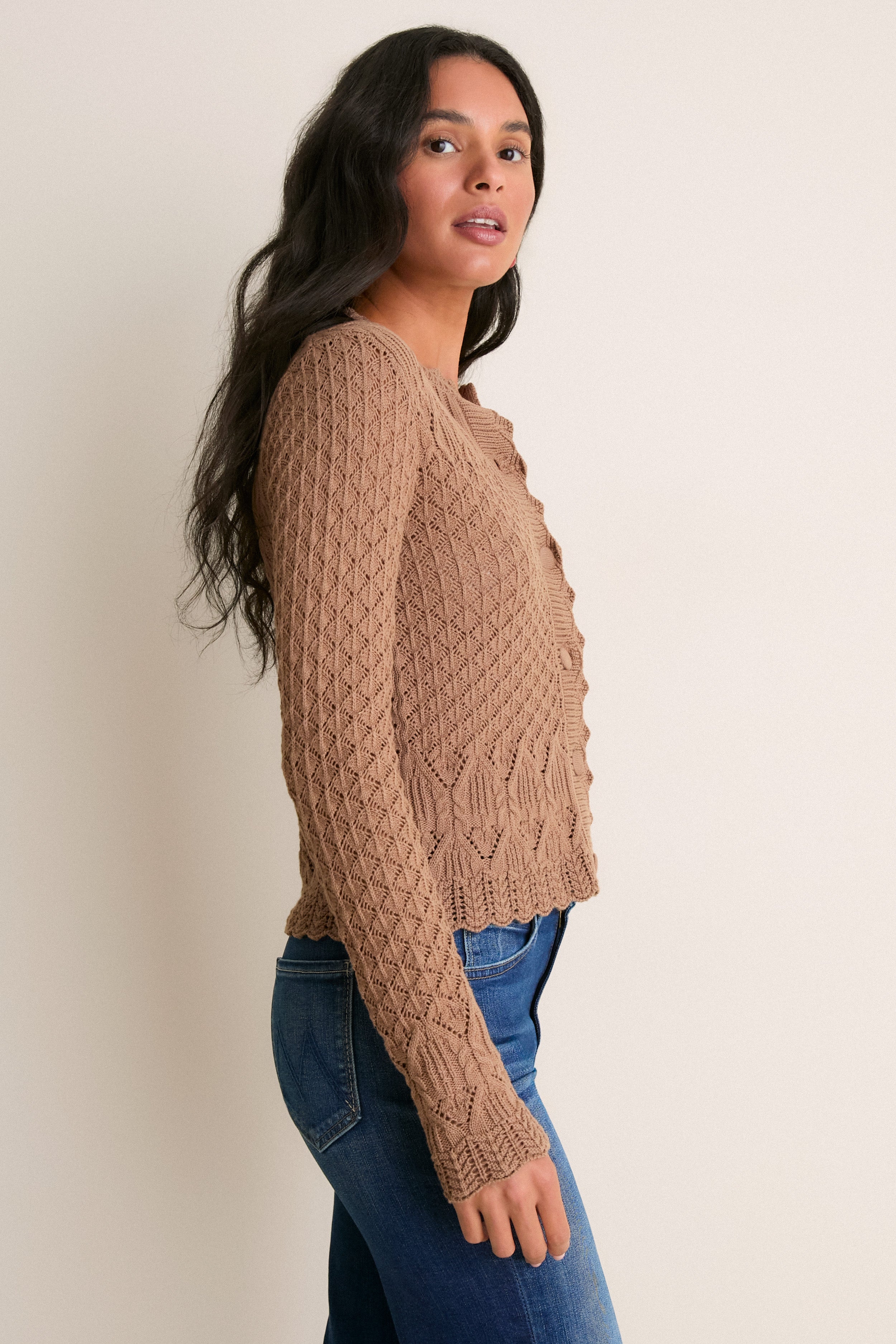 Mocha Pointelle Capucine Cardigan