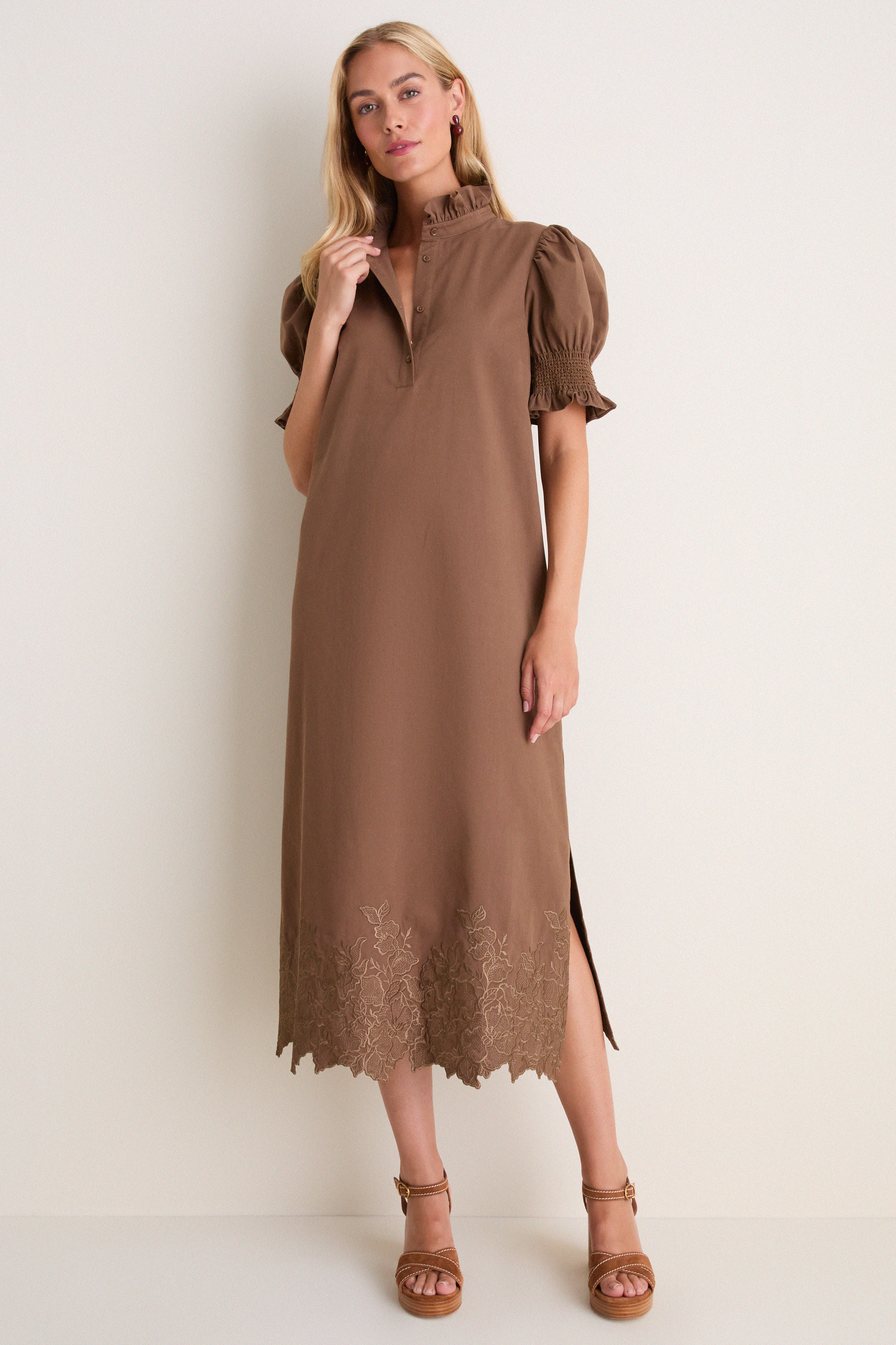 Mocha Embroidery Eliza Midi Dress | Hyacinth House