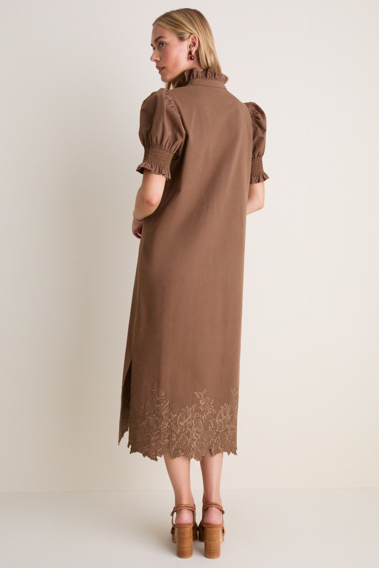 Mocha Embroidery Eliza Midi Dress