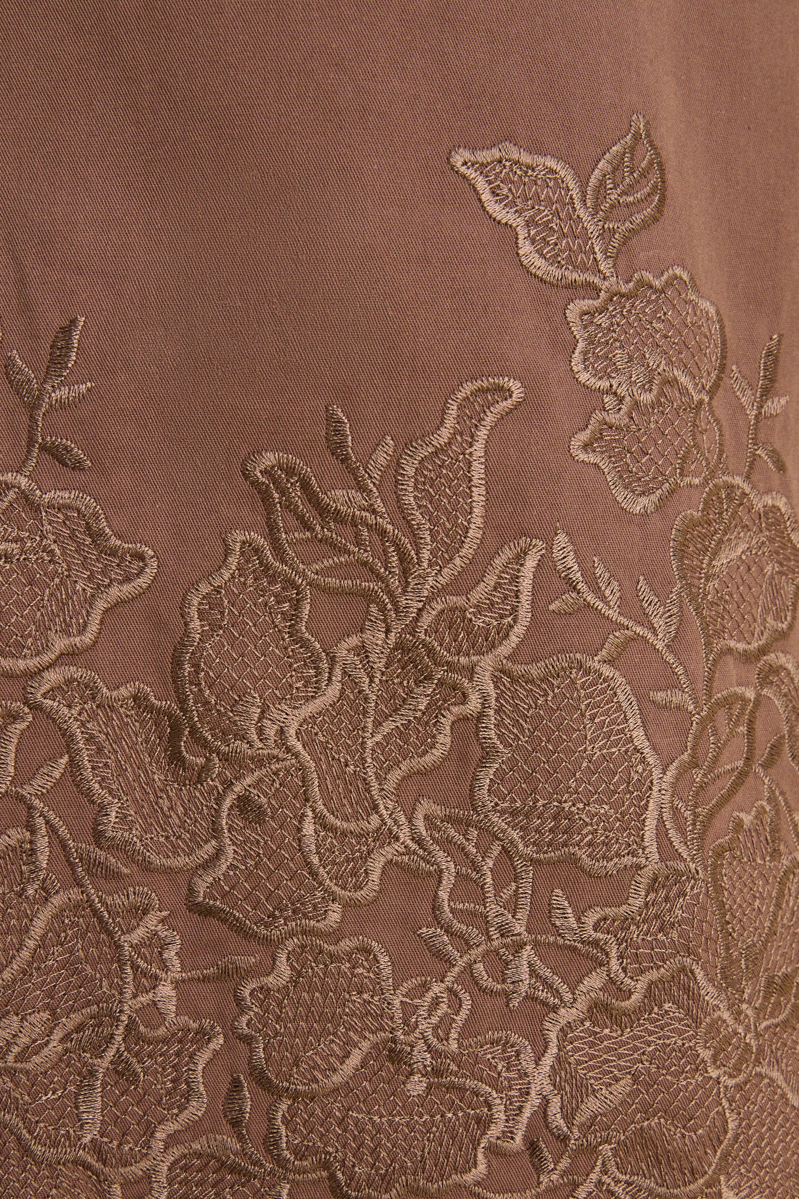 Mocha Embroidery Eliza Midi Dress
