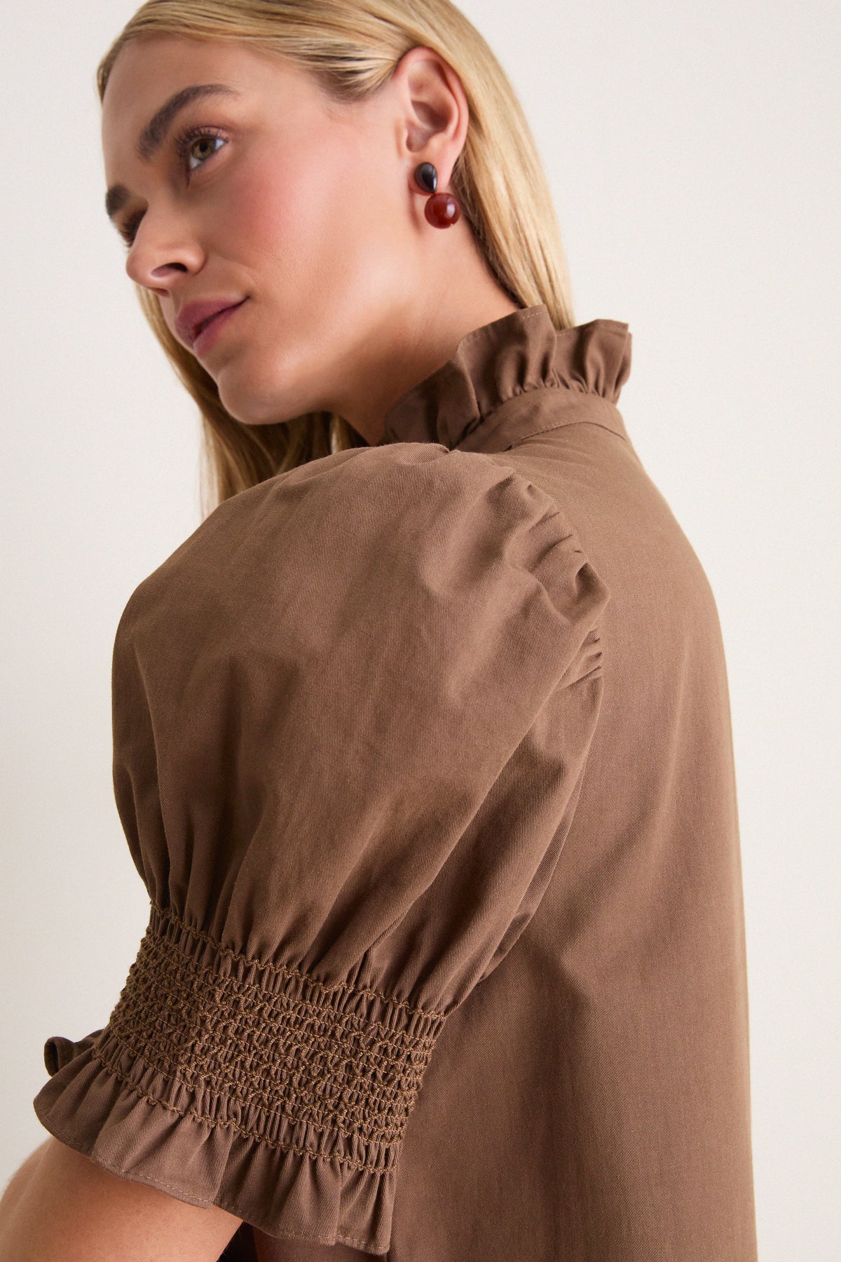 Mocha Embroidery Eliza Midi Dress